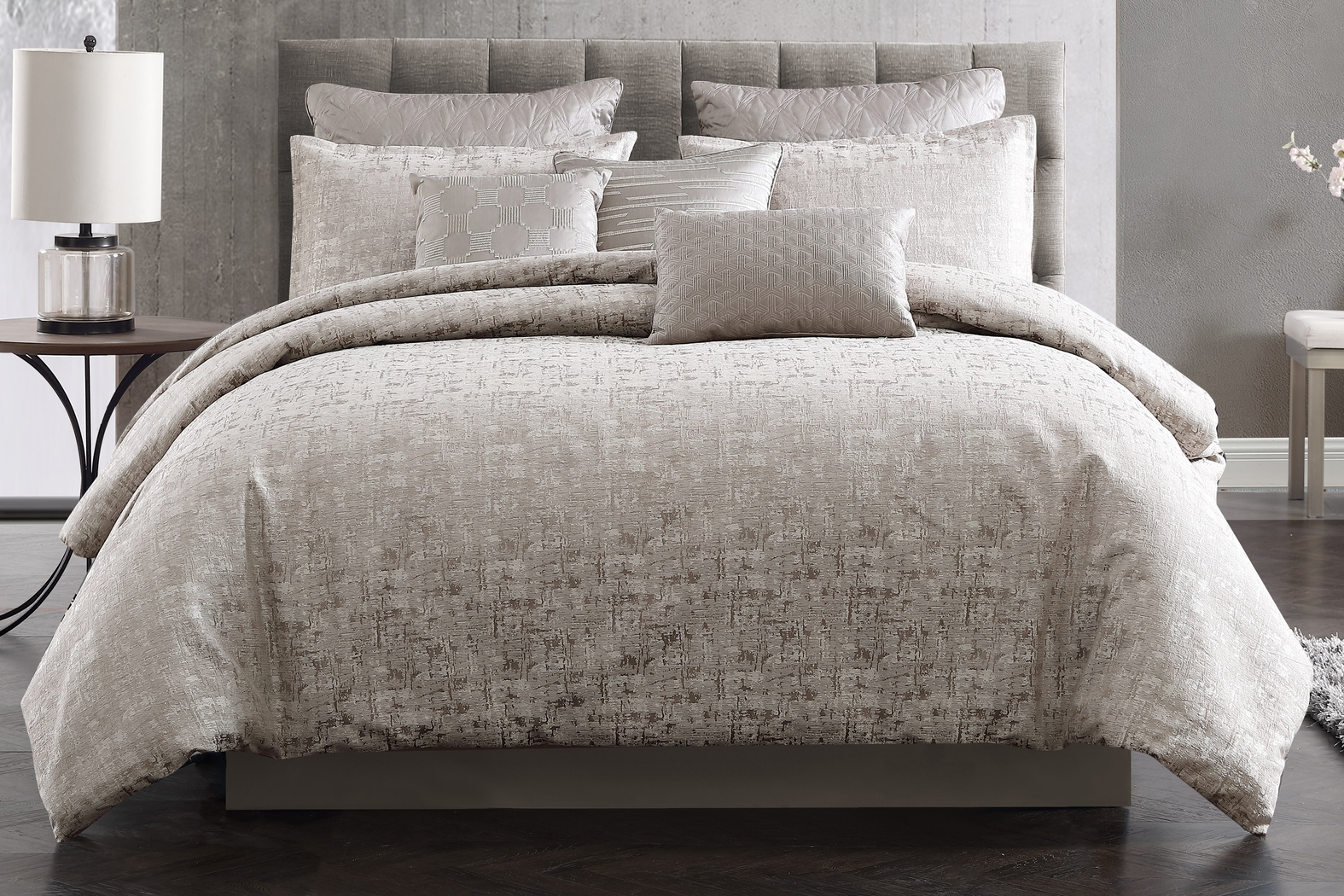 Calvent Gray 9 Pc Queen Comforter Set - Thumbnail - Image 1