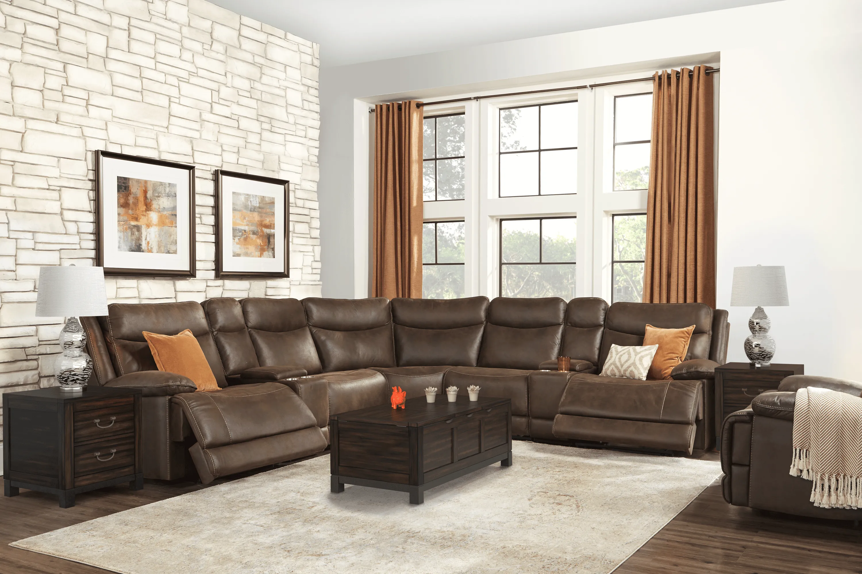 Calverton Chocolate 9 Pc Power Reclining Sectional Living Room - Thumbnail - Image 1
