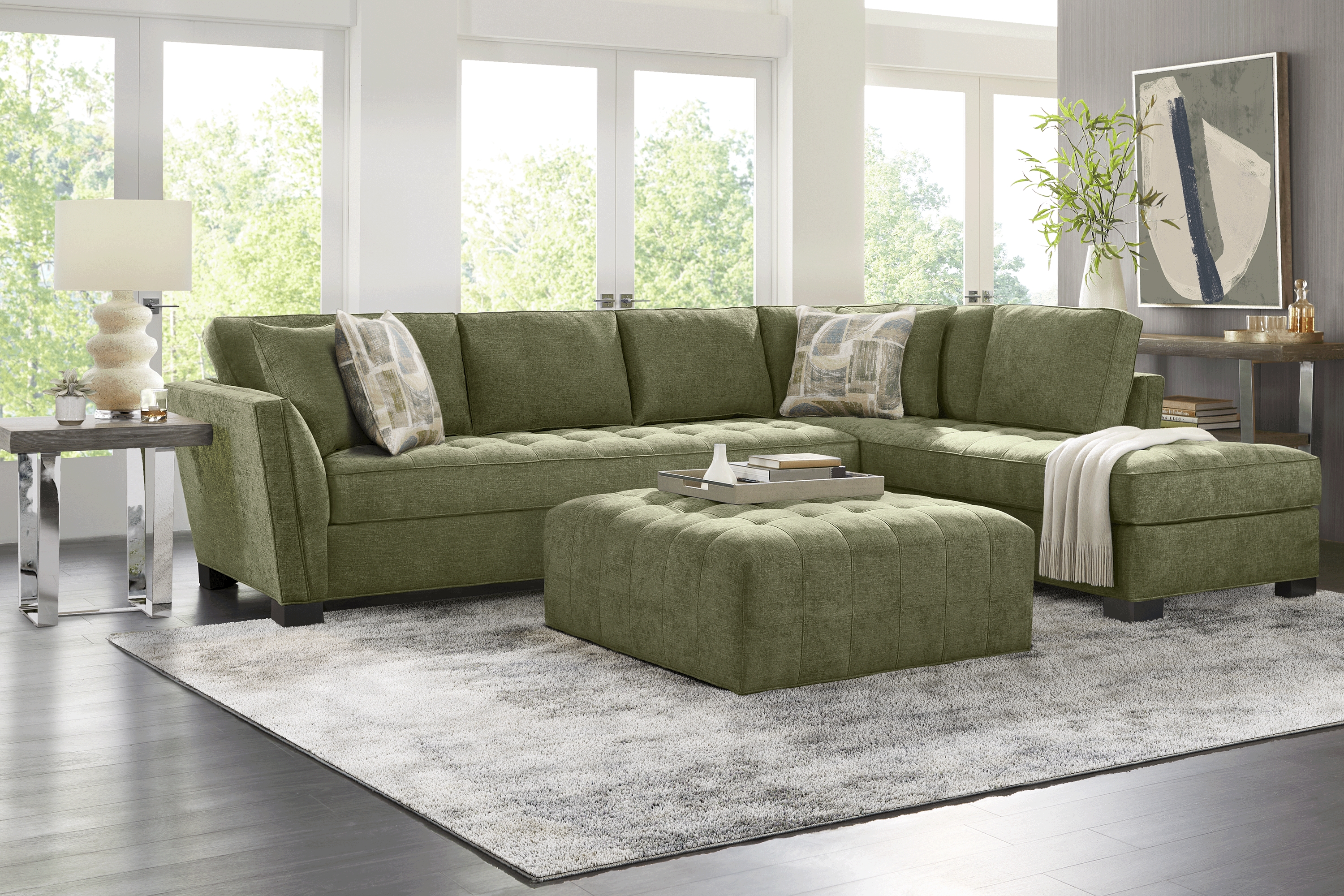 Calvin Heights Avocado Chenille 2 Pc XL Sectional - Thumbnail - Image 2