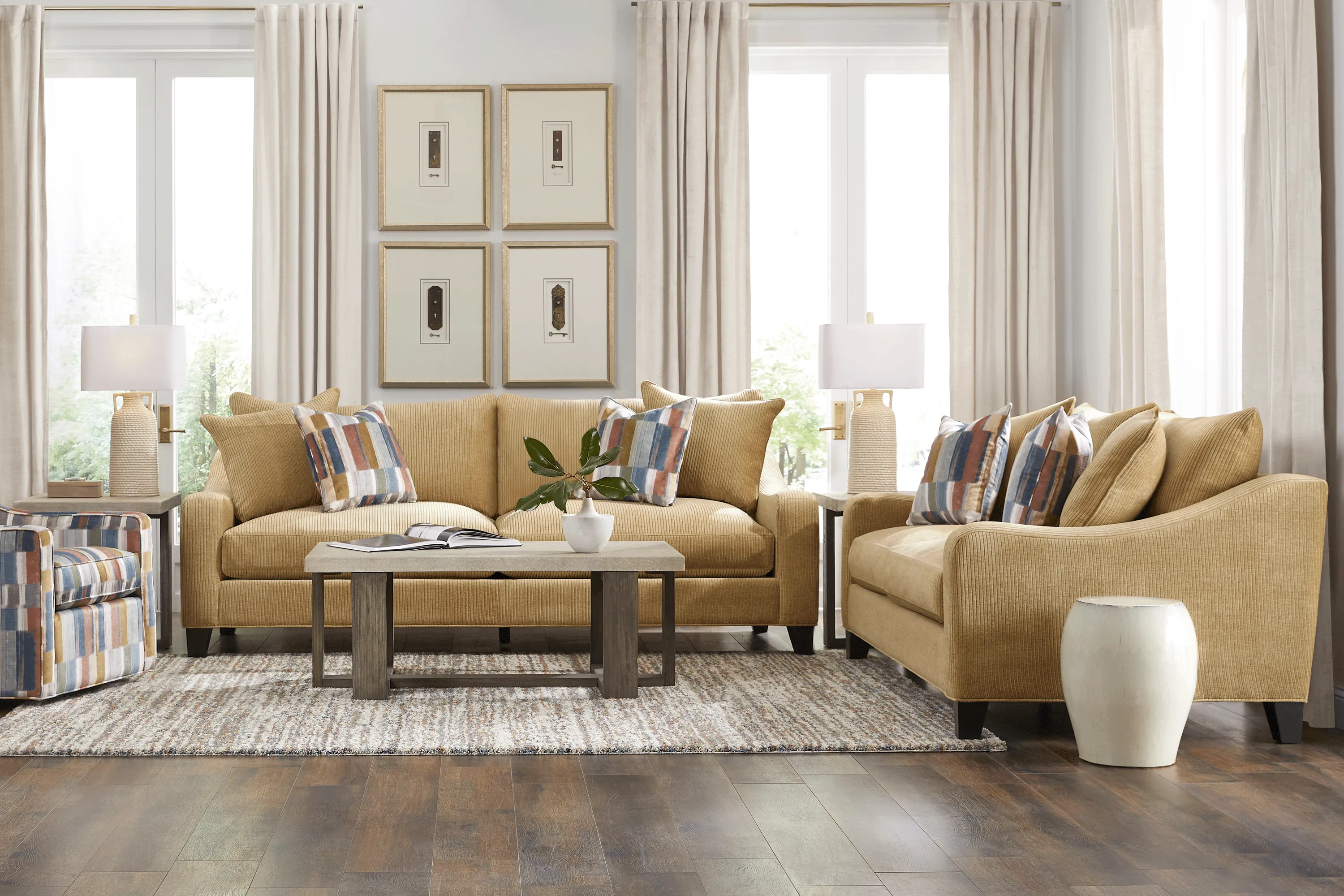 Cambria Gold 9 Pc Living Room with Gel Foam Sleeper Sofa - Thumbnail - Image 1