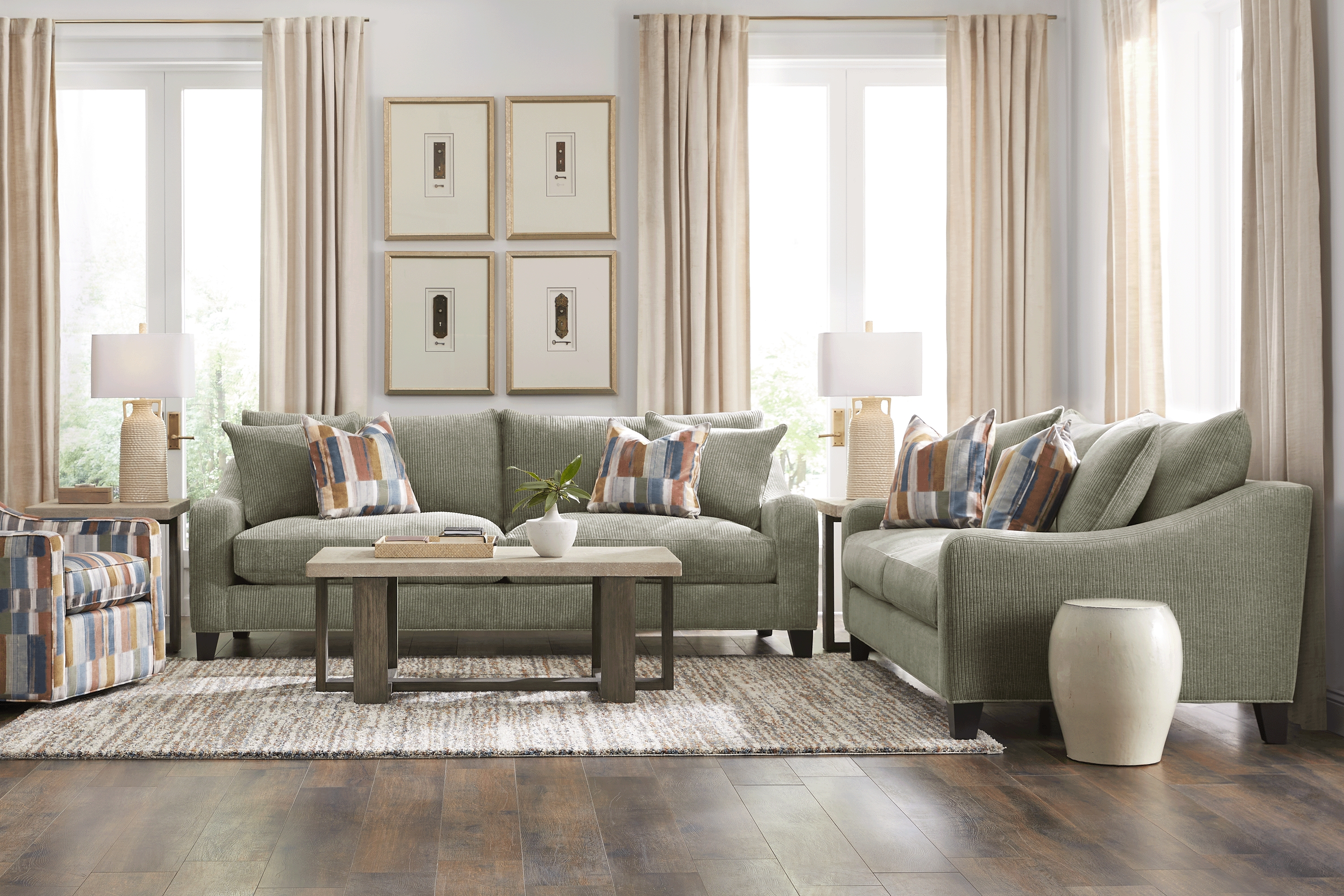 Cambria Sage 9 Pc Living Room with Sleeper Sofa - Thumbnail - Image 1