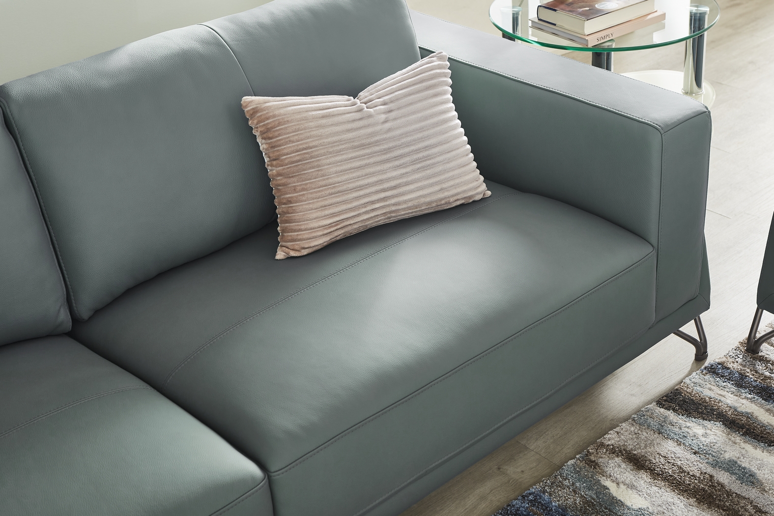 Camelot Slate Blue Leather Loveseat - Thumbnail - Image 4