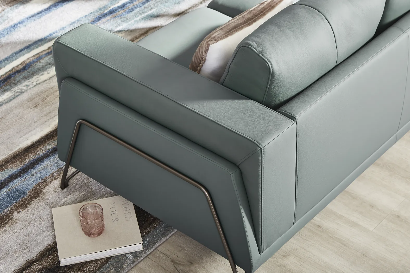 Camelot Slate Blue Leather Sofa - Thumbnail - Image 4