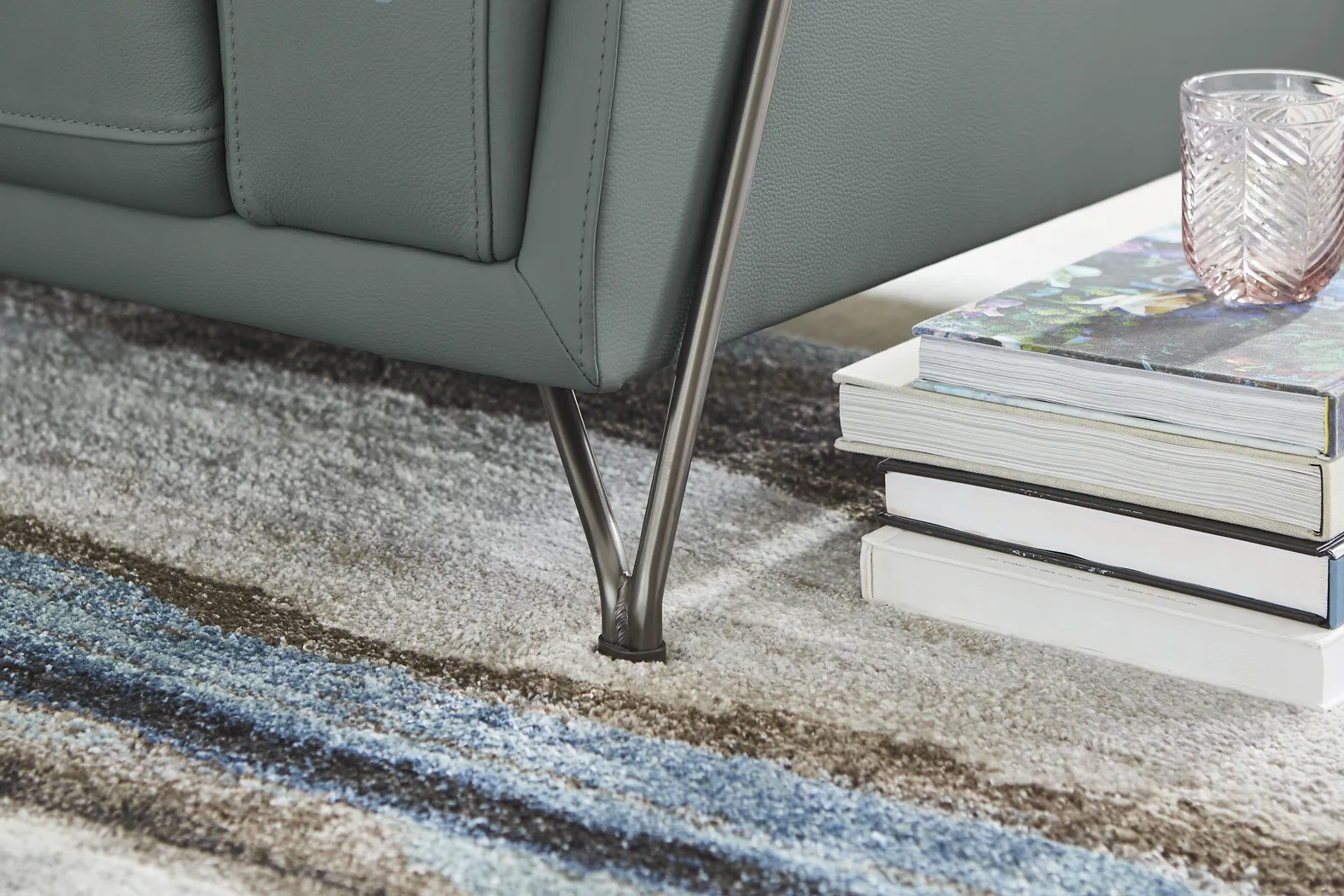 Camelot Slate Blue Leather 5 Pc Living Room - Thumbnail - Image 7