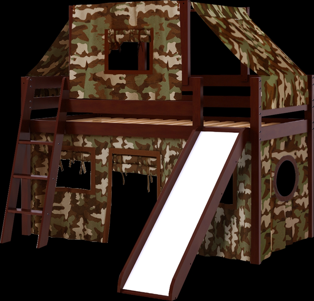 Camo Cabin Cherry Jr. Tent Loft Bed with Slide and Top Tent - Thumbnail - Image 1