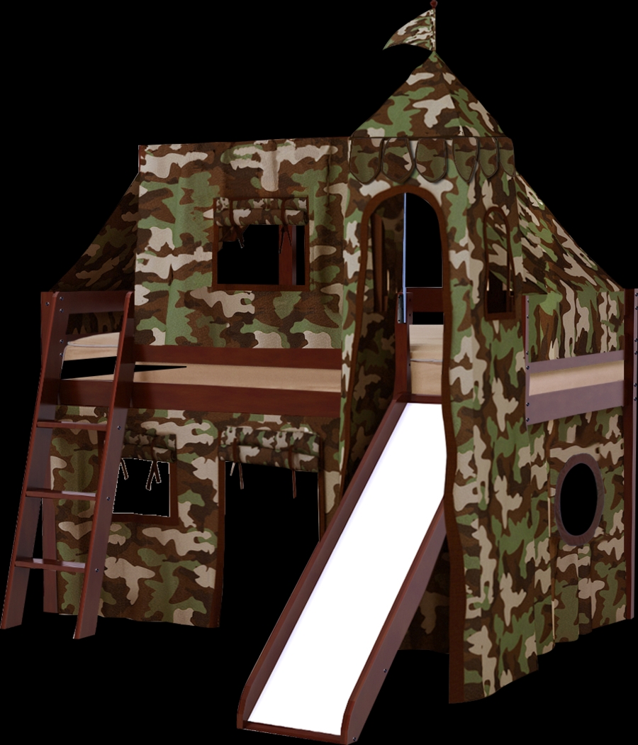 Camo Cabin Cherry Jr. Tent Loft Bed with Slide, Top Tent and Tower - Thumbnail - Image 1