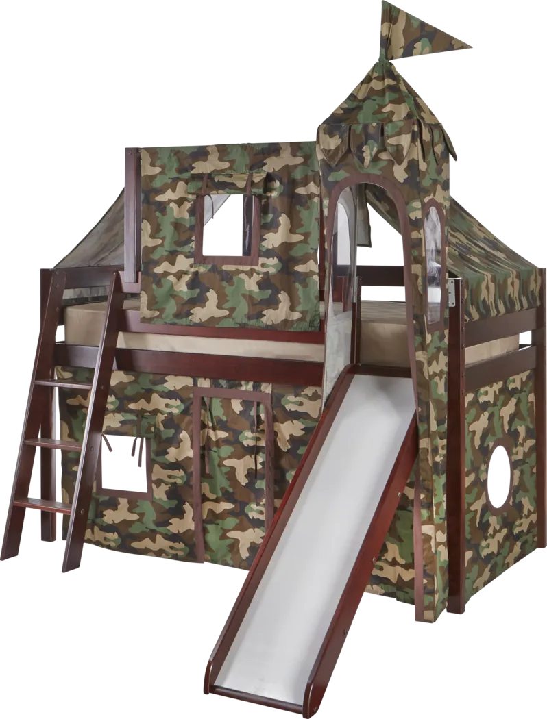 Camo Cabin Cherry Loft Bed w/ Slide and Tower - Thumbnail - Image 1