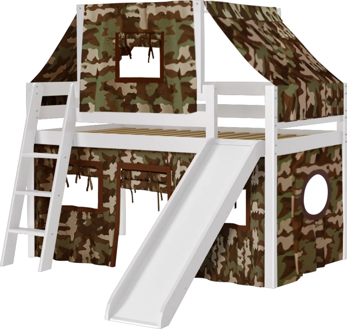 Camo Cabin White Jr. Tent Loft Bed with Slide and Top Tent - Thumbnail - Image 1