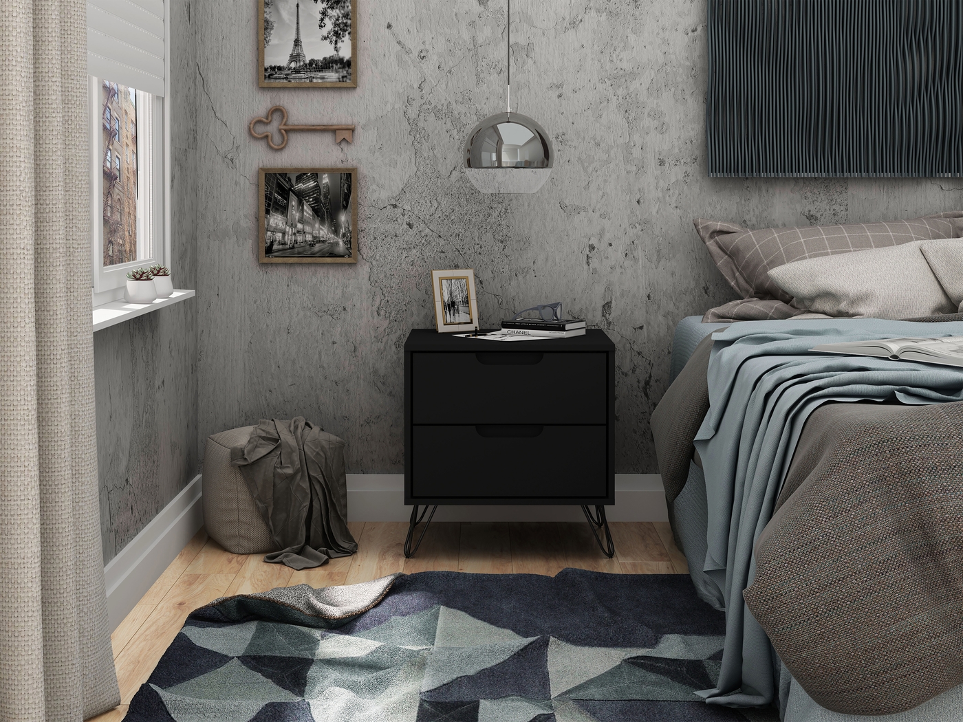 Camomile V Black Nightstand - Thumbnail - Image 2