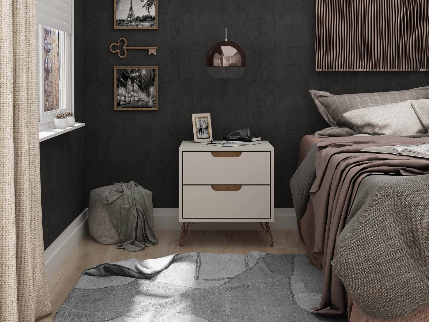 Camomile V Off-White Nightstand - Thumbnail - Image 2