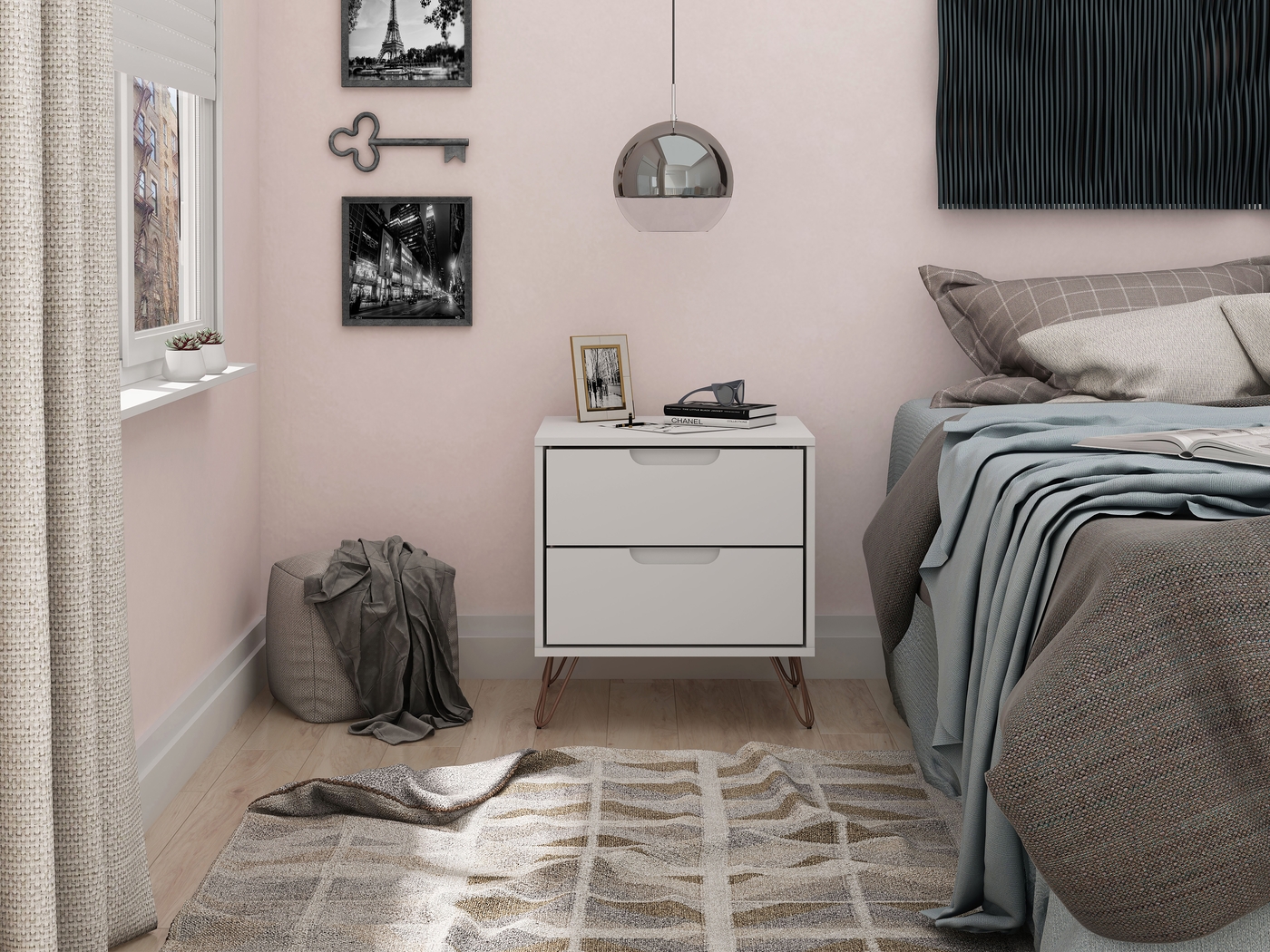 Camomile V White Nightstand - Thumbnail - Image 2