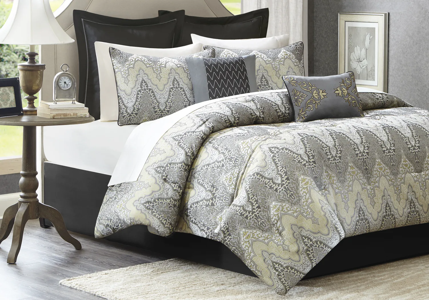 Camryn Gray 12 Pc Queen Comforter Set - Thumbnail - Image 1