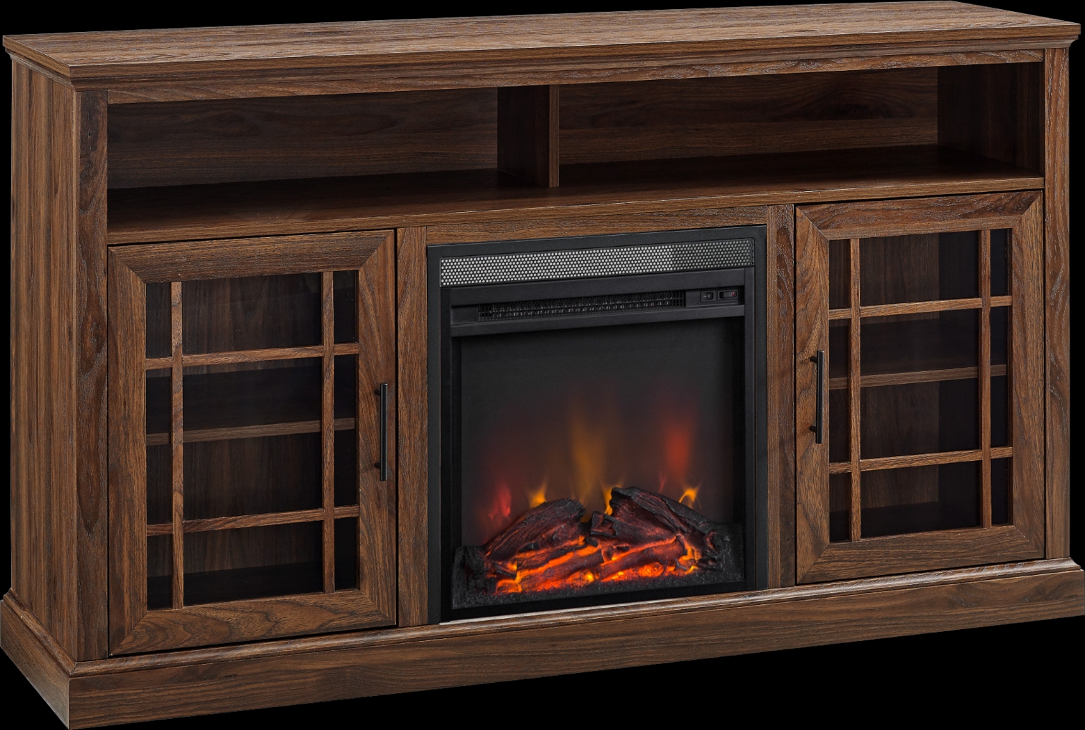 Cannongate Walnut 58 in. Console, With Electric Fireplace - Thumbnail - Image 1