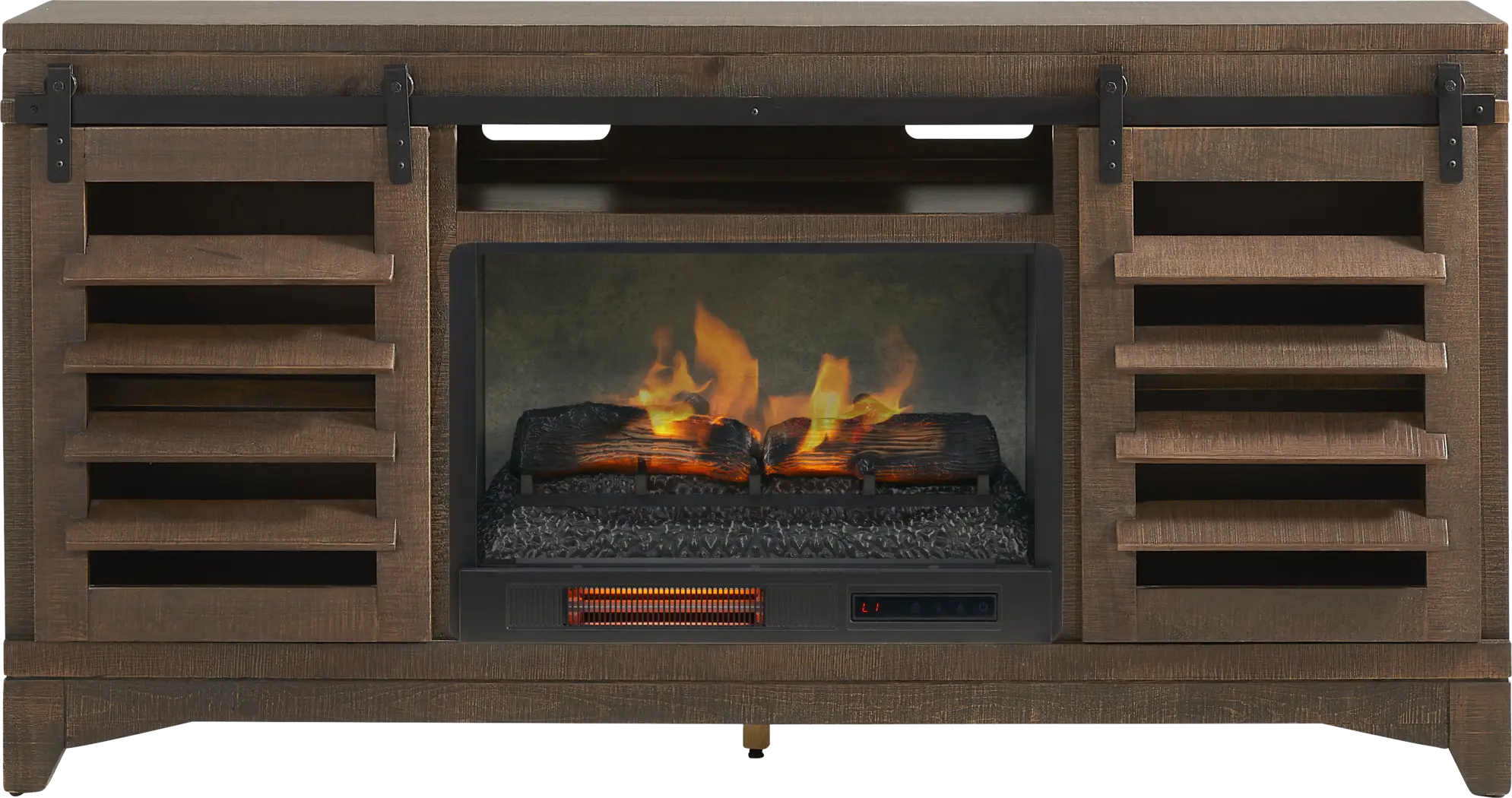 Canoe Creek Brown 66 in. Console with Electric Fireplace - Thumbnail - Image 1