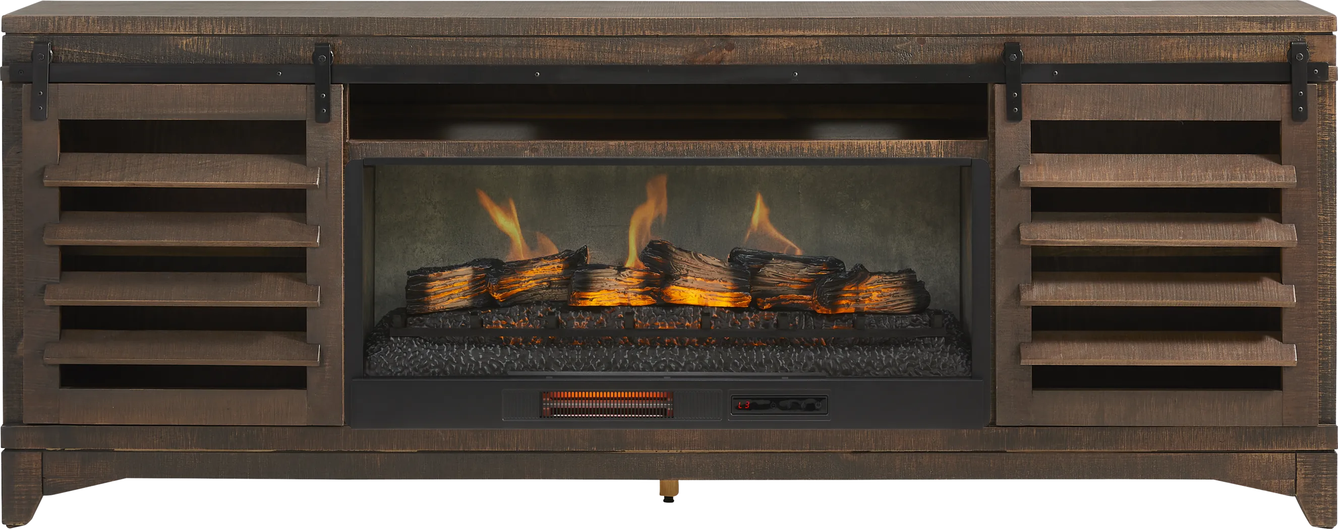 Canoe Creek Brown 88 in. Console with Electric Fireplace - Thumbnail - Image 1