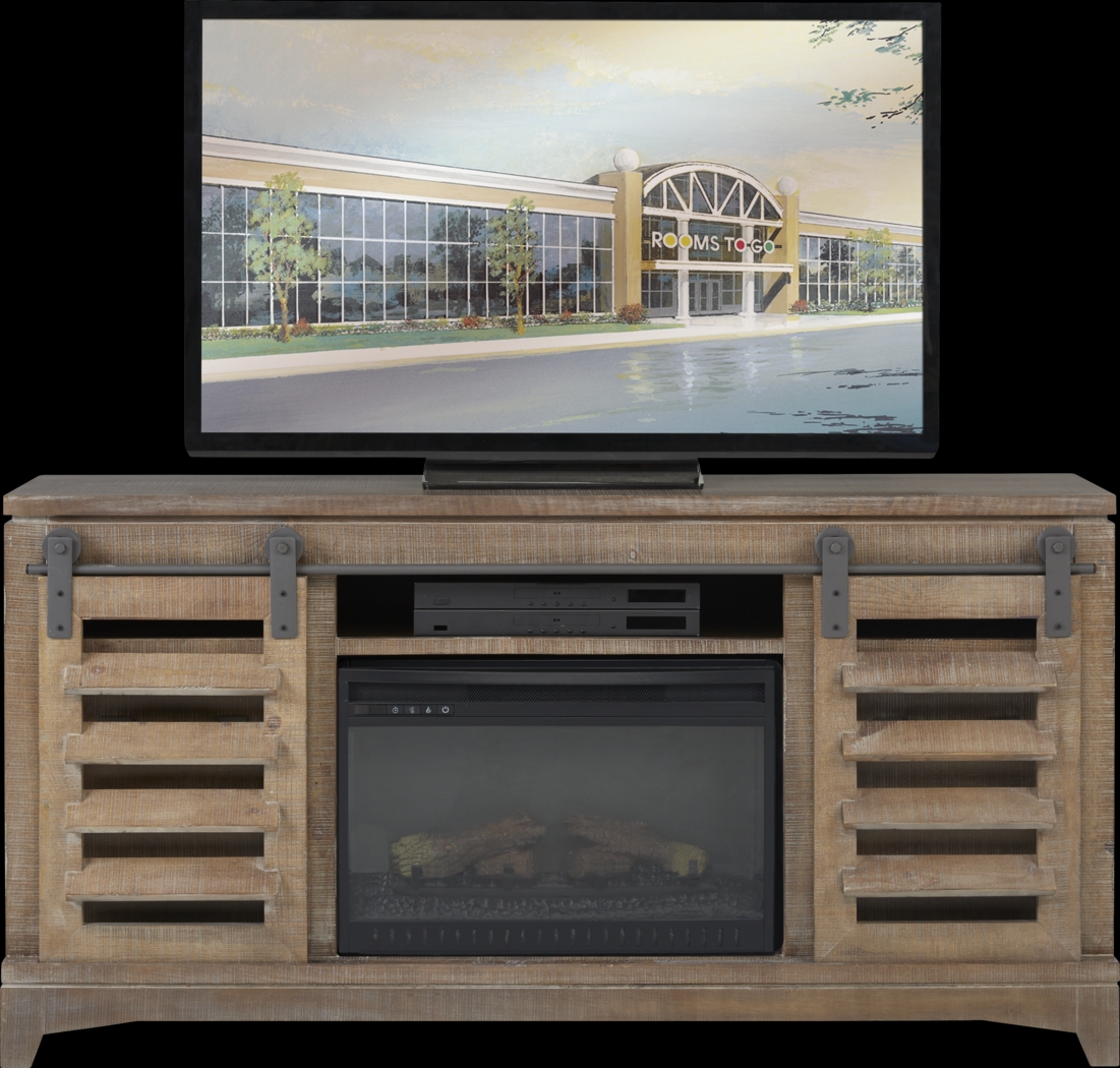 Canoe Creek II Pebble 65 in. Console with Electric Log Fireplace - Thumbnail - Image 2