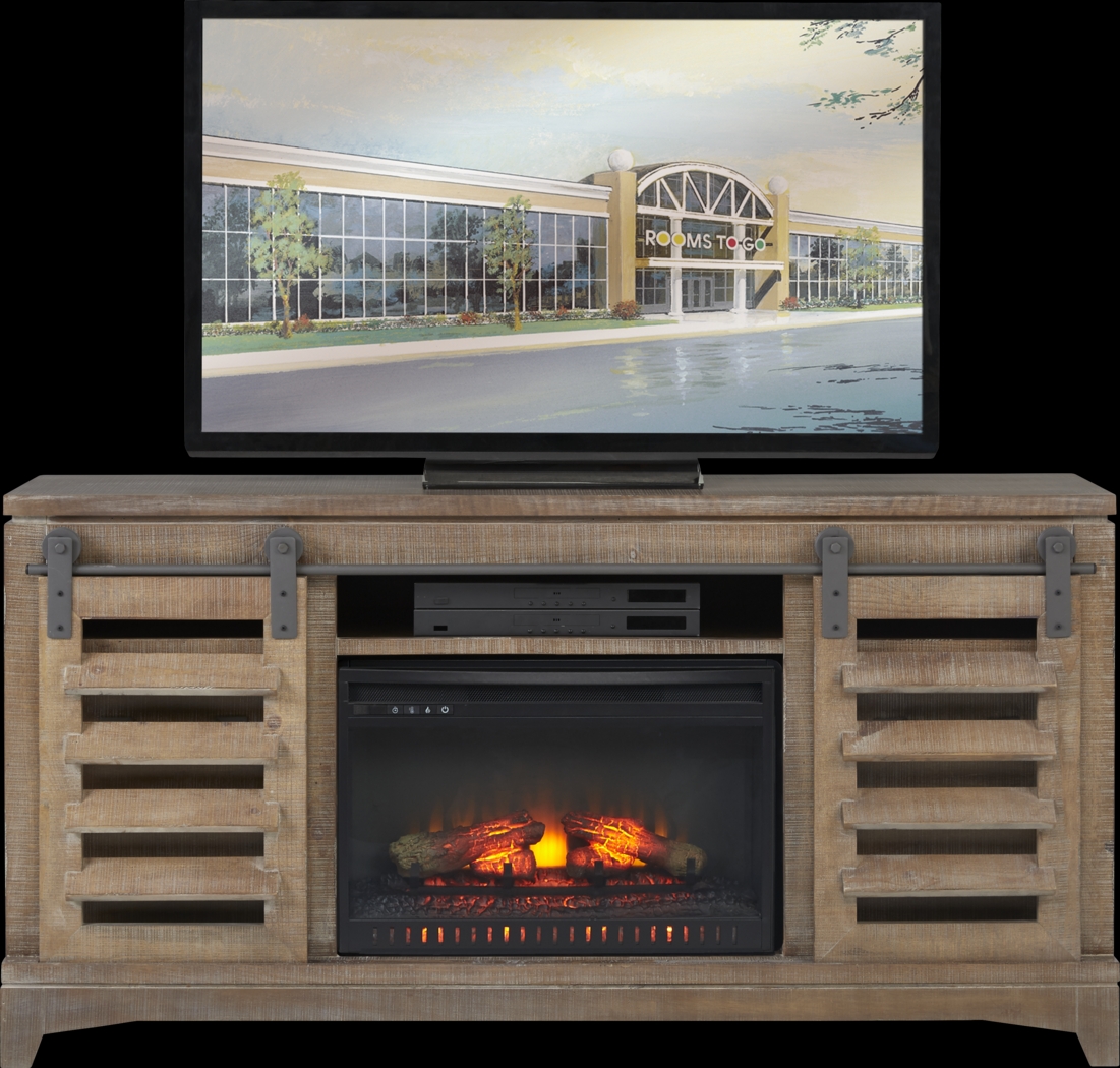 Canoe Creek II Pebble 65 in. Console with Electric Log Fireplace - Thumbnail - Image 1