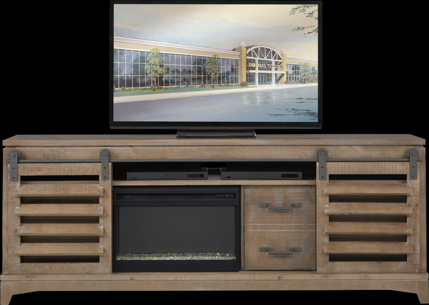Canoe Creek II Pebble 88 in. Console with Electric Fireplace - Thumbnail - Image 2