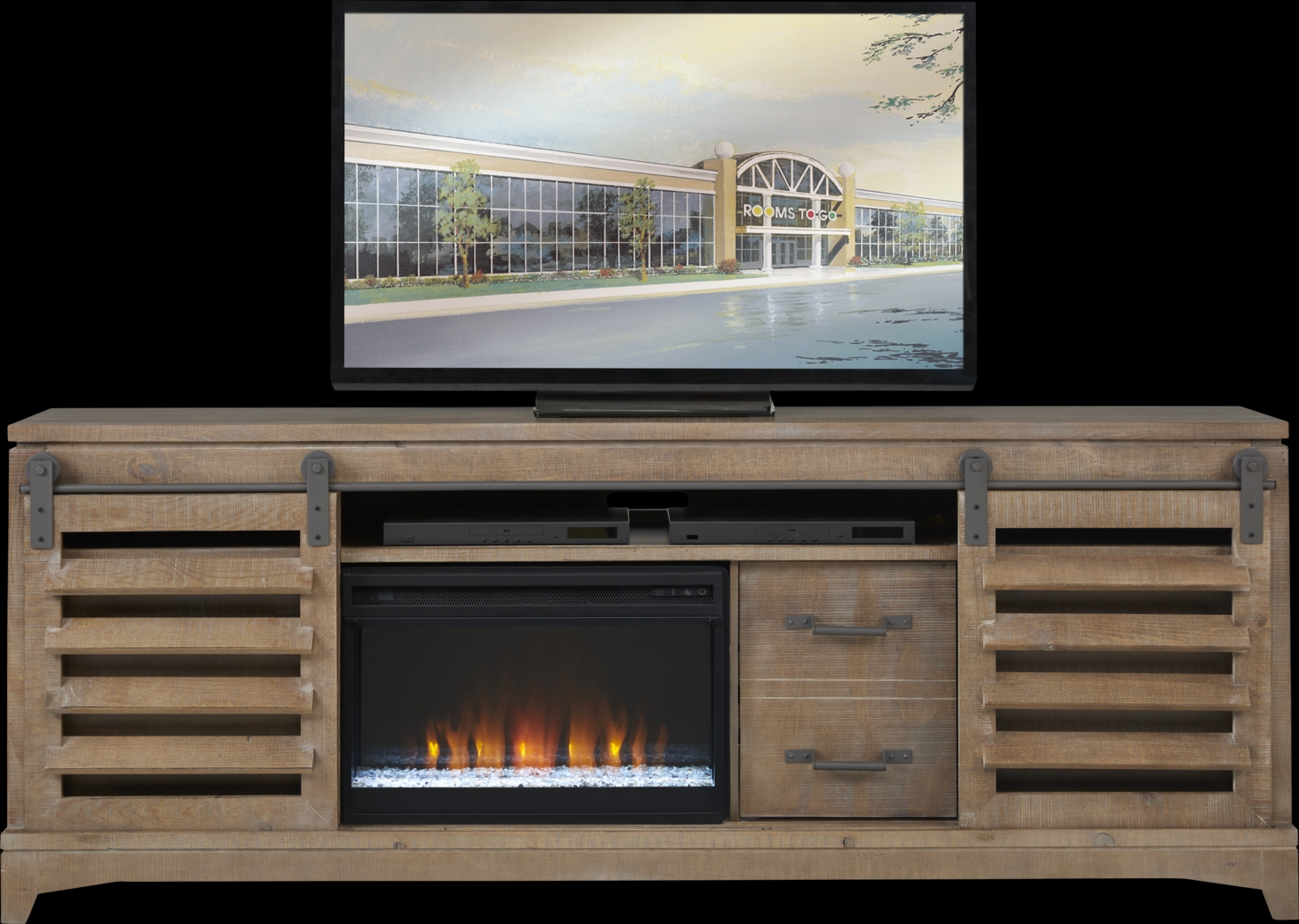 Canoe Creek II Pebble 88 in. Console with Electric Fireplace - Thumbnail - Image 1