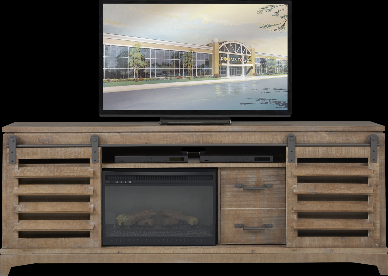 Canoe Creek II Pebble 88 in. Console with Electric Log Fireplace - Thumbnail - Image 2