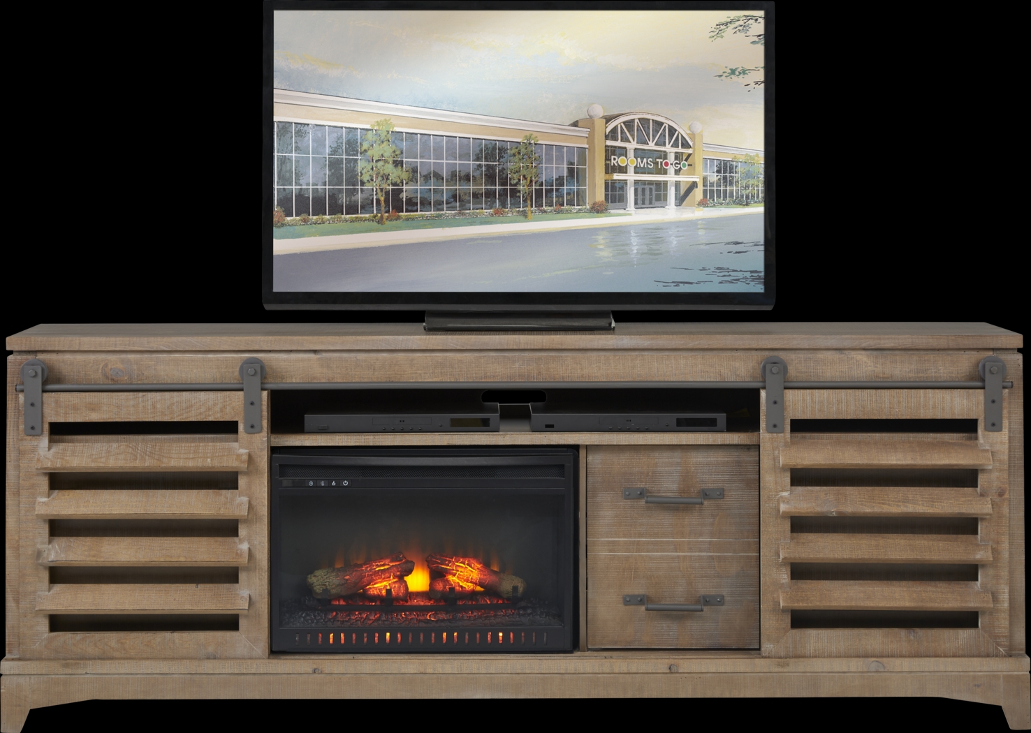 Canoe Creek II Pebble 88 in. Console with Electric Log Fireplace - Thumbnail - Image 1