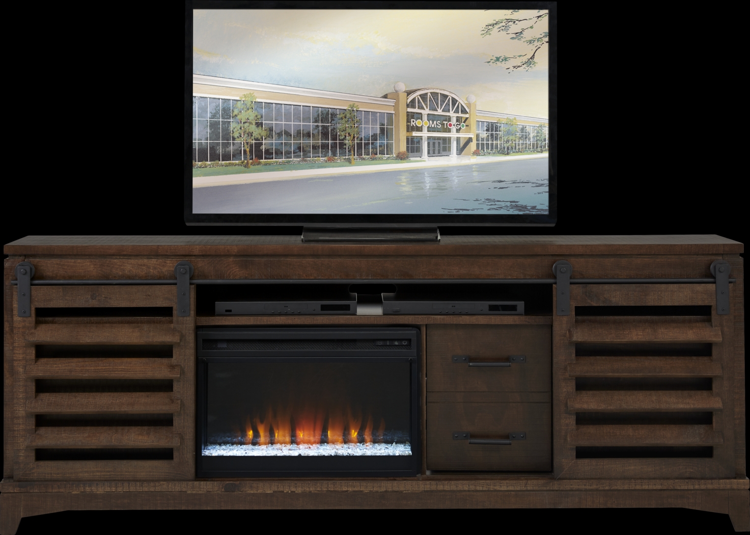 Canoe Creek II Tobacco 88 in. Console with Electric Fireplace - Thumbnail - Image 1