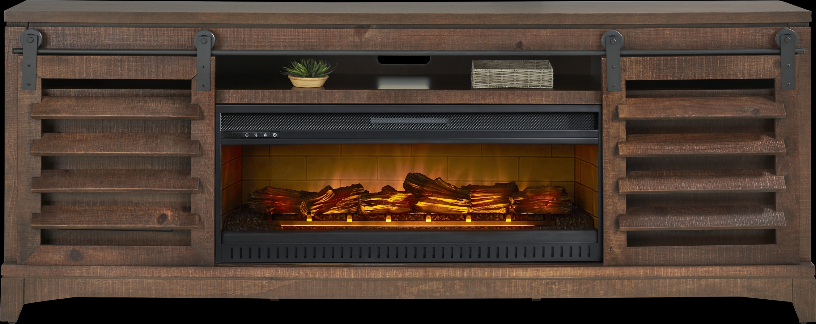 Canoe Creek II Tobacco 88 in. Console with Electric Log Fireplace - Thumbnail - Image 2