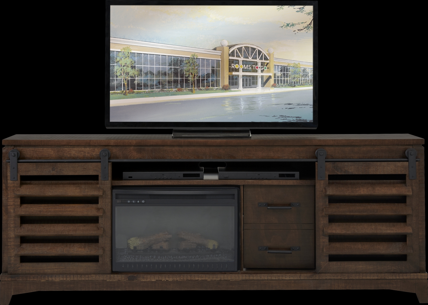 Canoe Creek II Tobacco 88 in. Console with Electric Log Fireplace - Thumbnail - Image 2