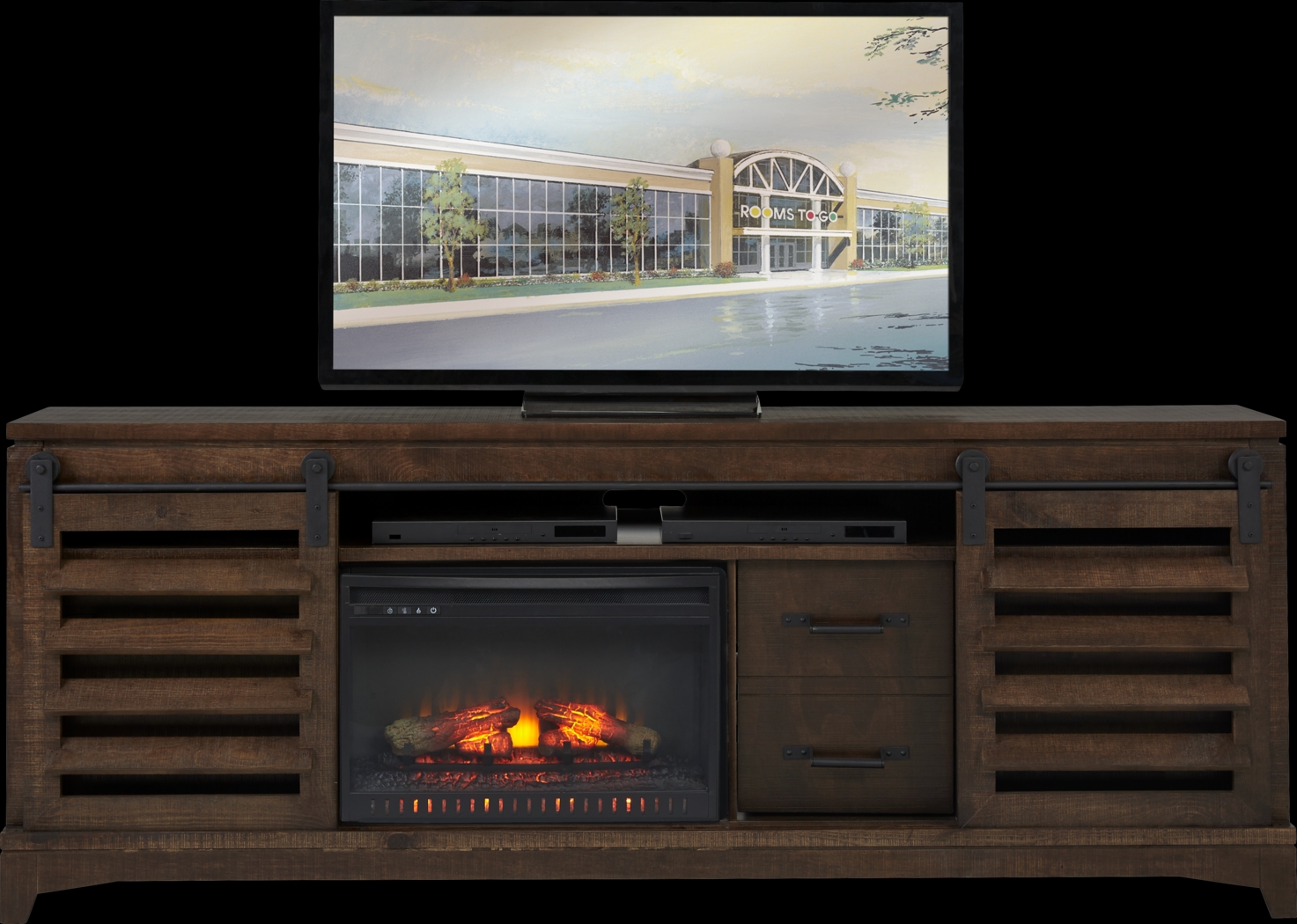Canoe Creek II Tobacco 88 in. Console with Electric Log Fireplace - Thumbnail - Image 1