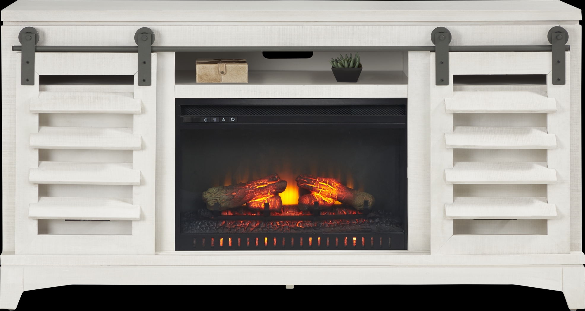 Canoe Creek II White 66 in. Console with Electric Log Fireplace - Thumbnail - Image 2