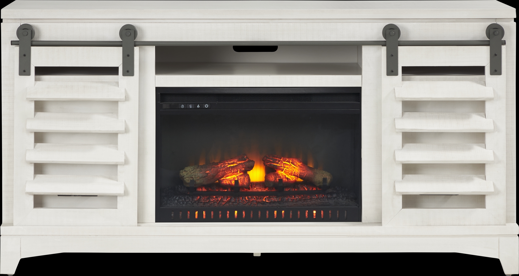 Canoe Creek II White 66 in. Console with Electric Log Fireplace - Thumbnail - Image 1