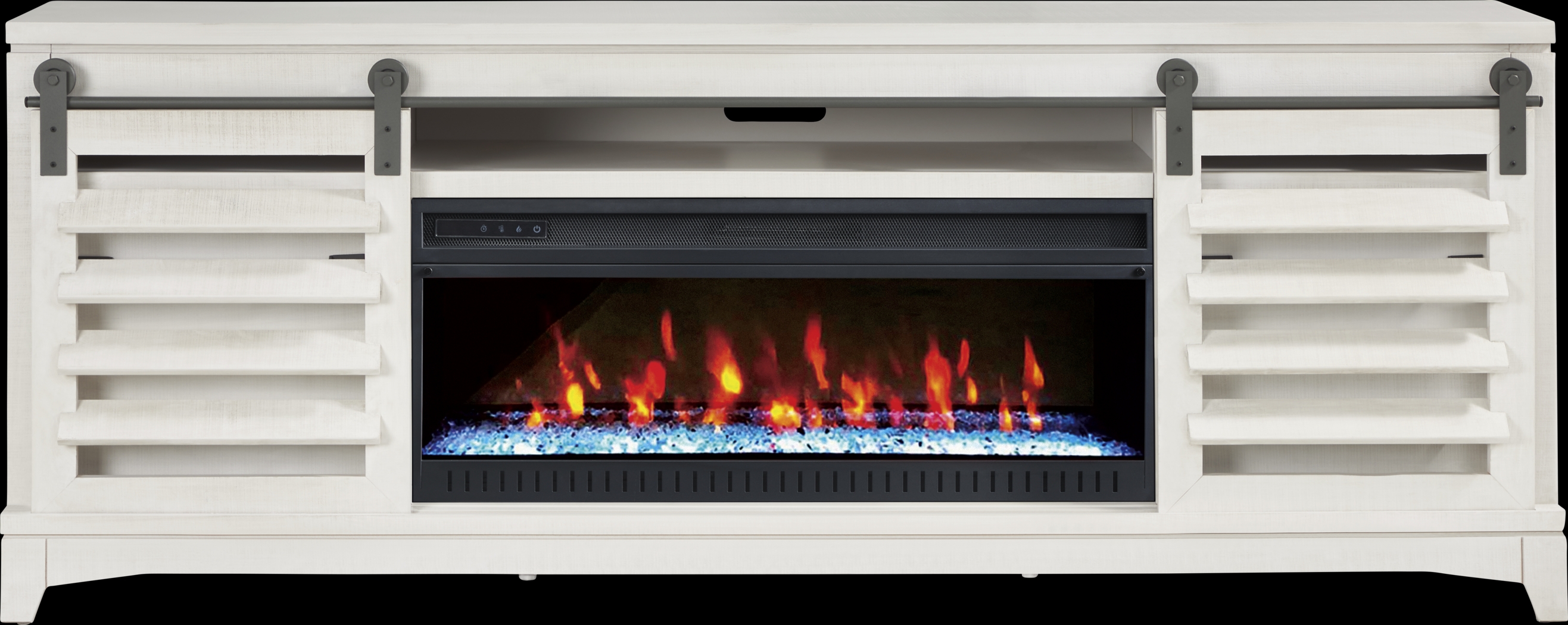 Canoe Creek II White 88 in. Console with Electric Fireplace - Thumbnail - Image 1