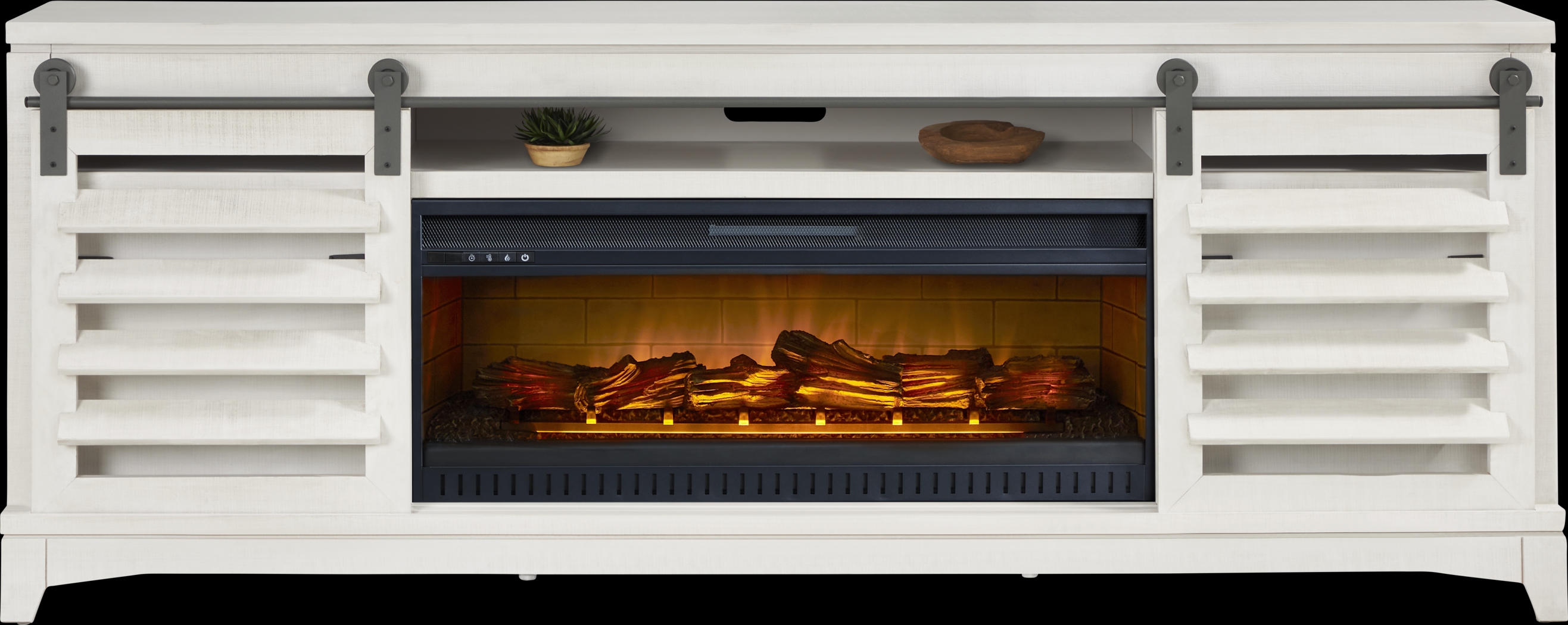 Canoe Creek II White 88 in. Console with Electric Log Fireplace - Thumbnail - Image 2