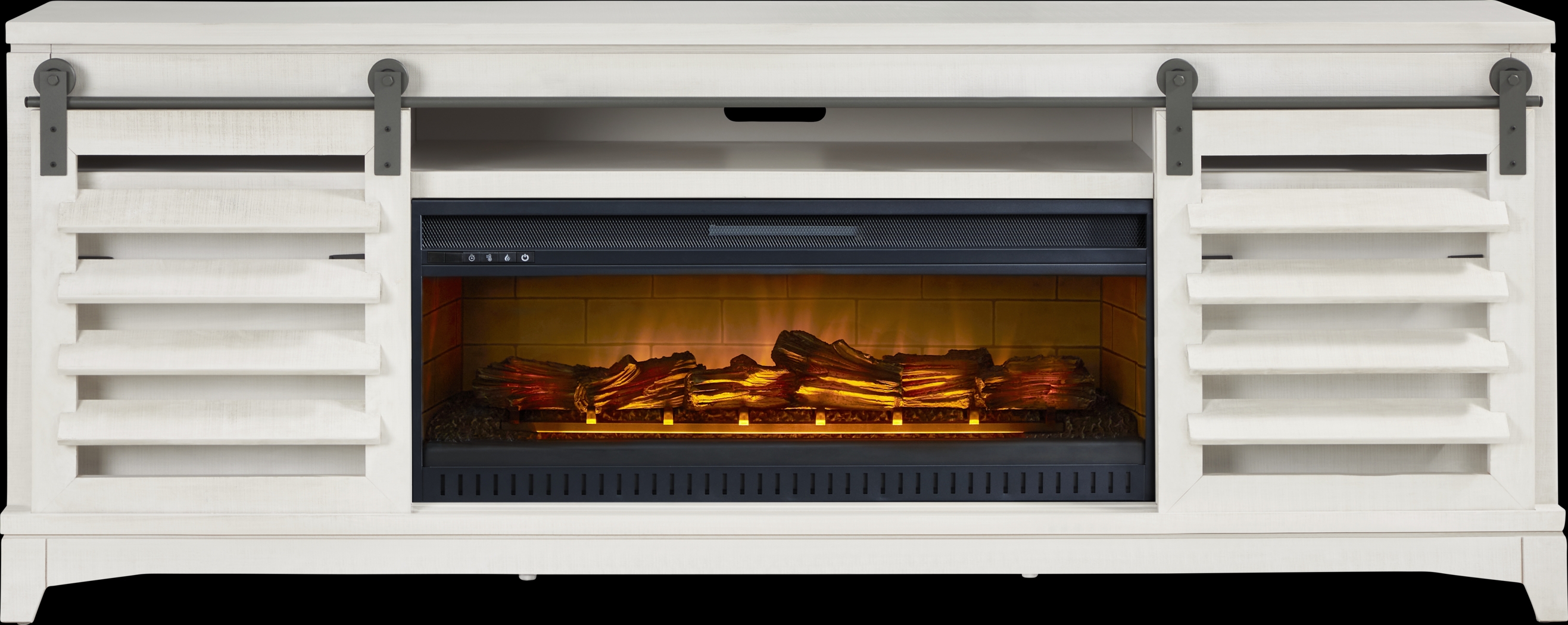 Canoe Creek II White 88 in. Console with Electric Log Fireplace - Thumbnail - Image 1