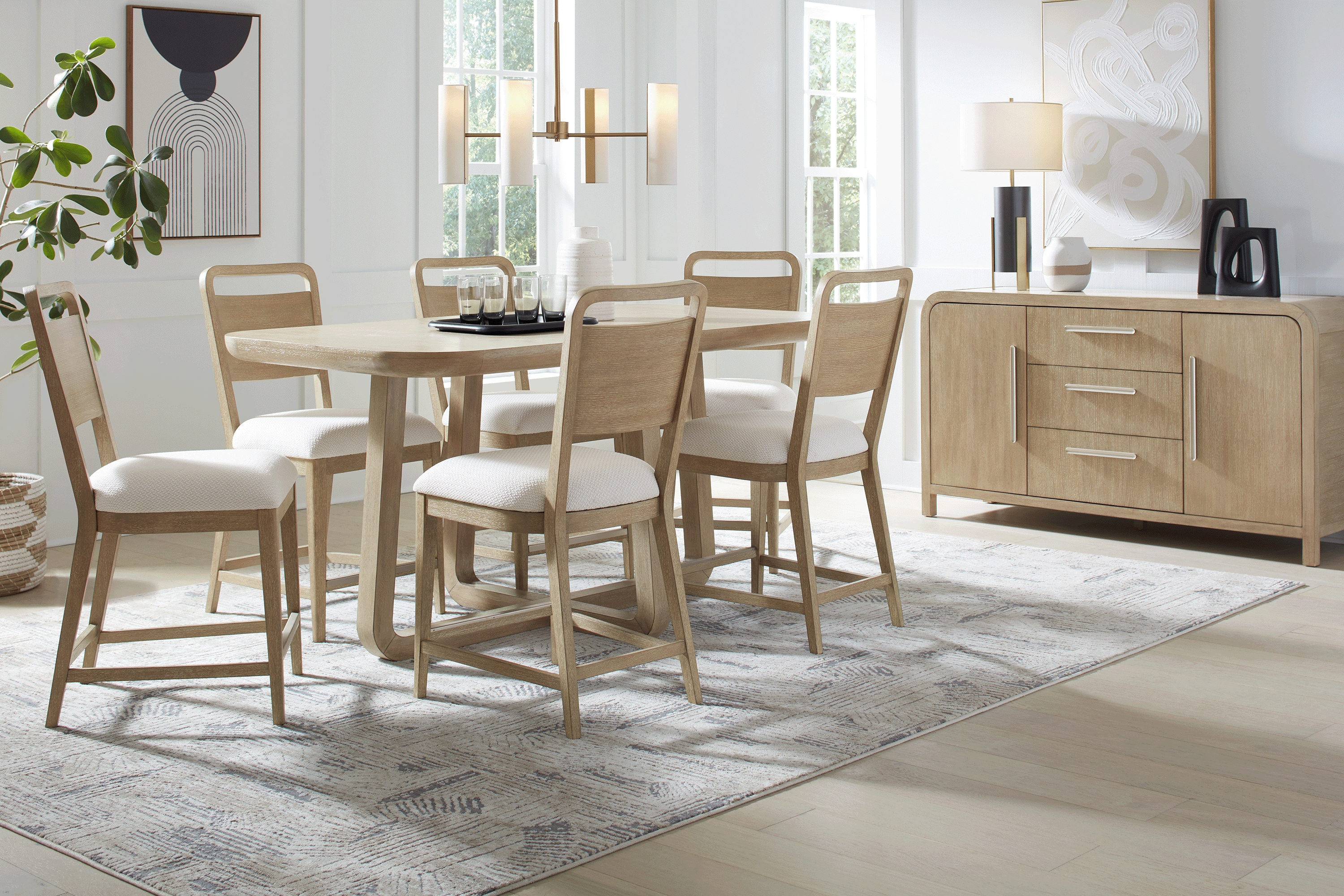 Canyon Sand 7 Pc Counter Height Dining Room with Panel Back Chairs - Thumbnail - Image 1