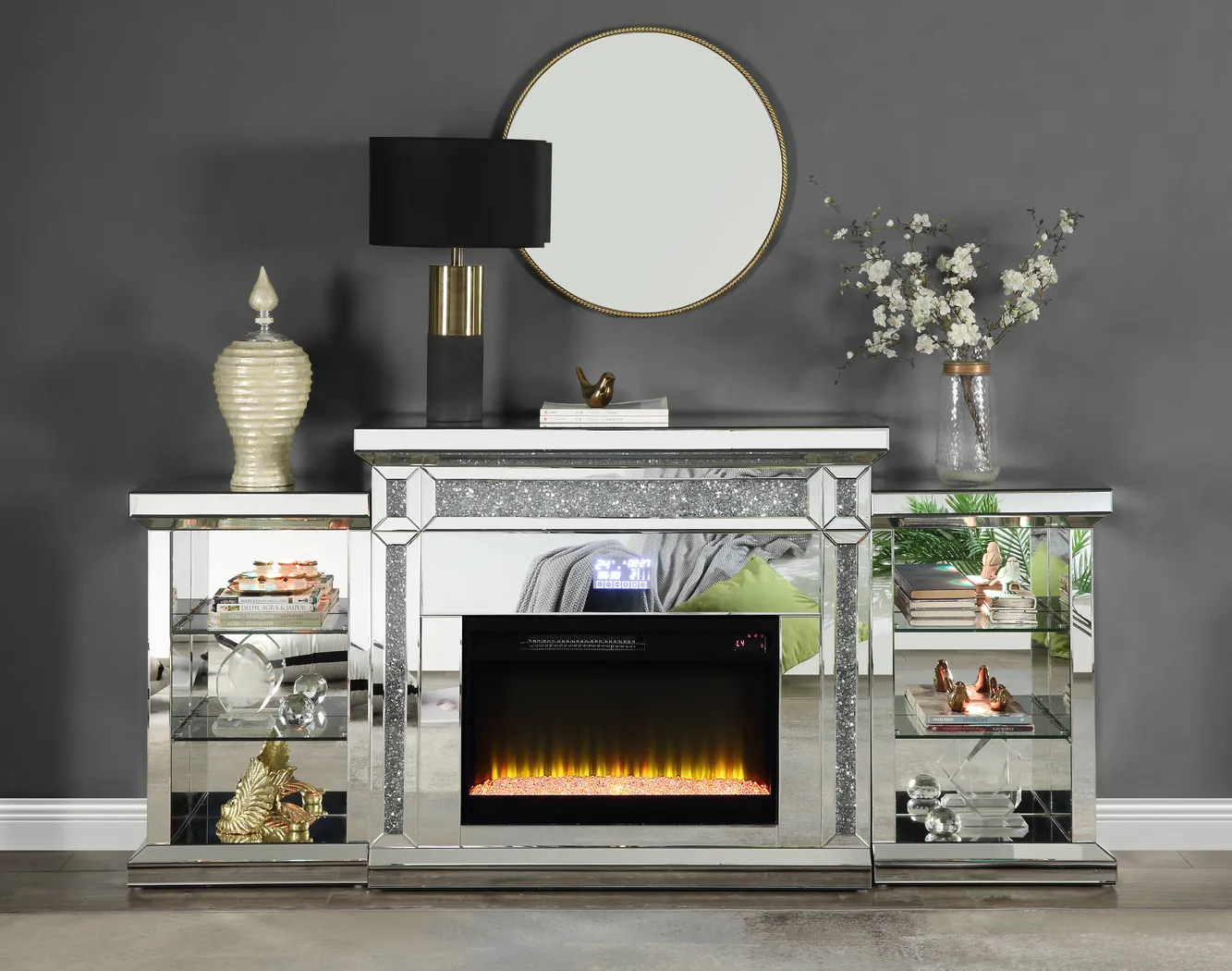 Capewood Silver 82 in. Console, With Electric Fireplace - Thumbnail - Image 2