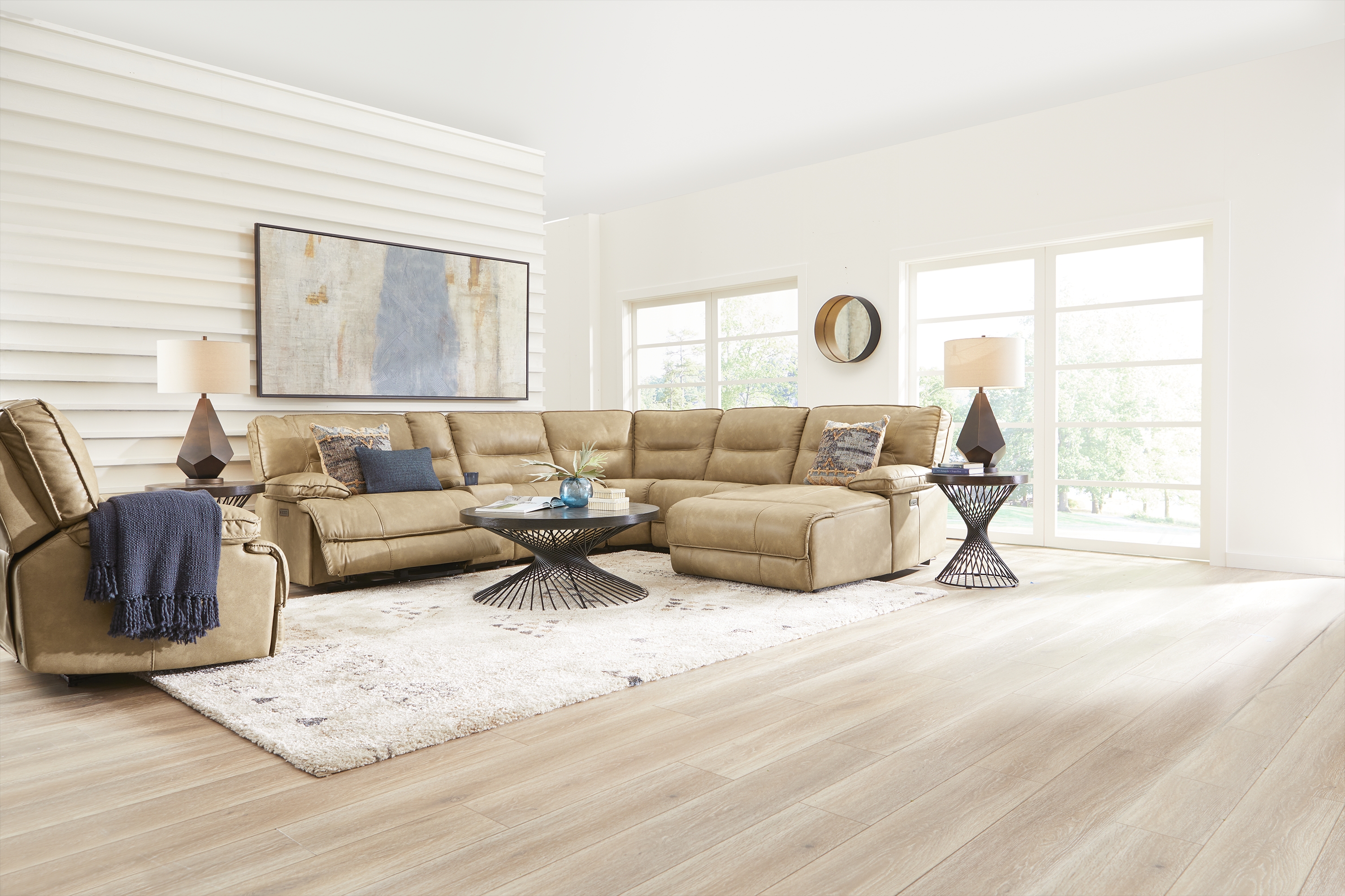 Caranova Camel 6 Pc Dual Power Reclining Sectional with Chaise - Thumbnail - Image 2