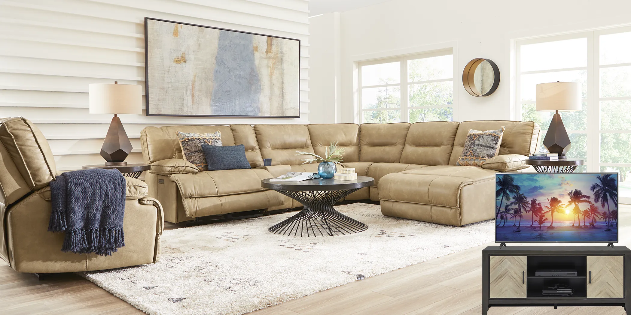 Caranova Camel 8 Pc Dual Power Sectional Living Room Plus 70 in. TV - Thumbnail - Image 1