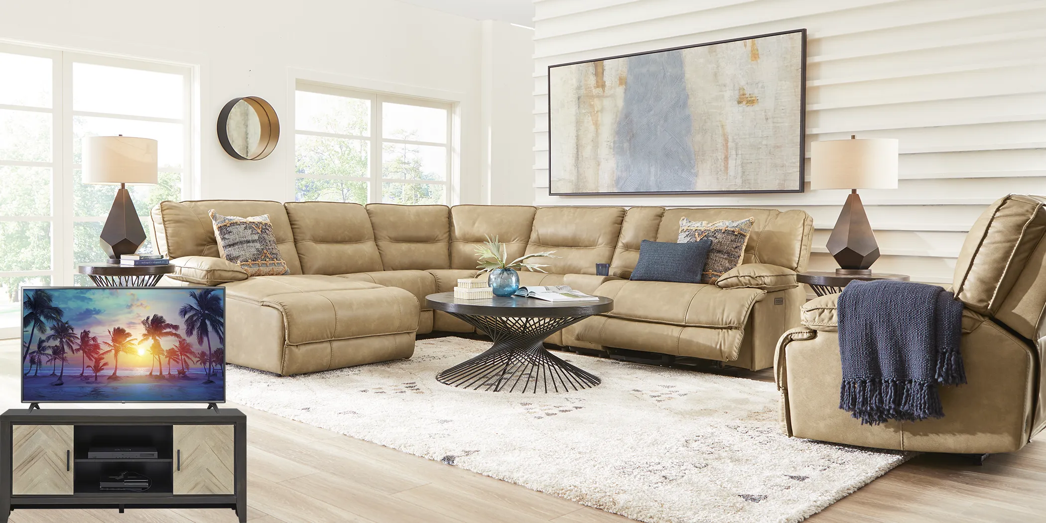 Caranova Camel 8 Pc Dual Power Sectional Living Room Plus 70 in. TV - Thumbnail - Image 1