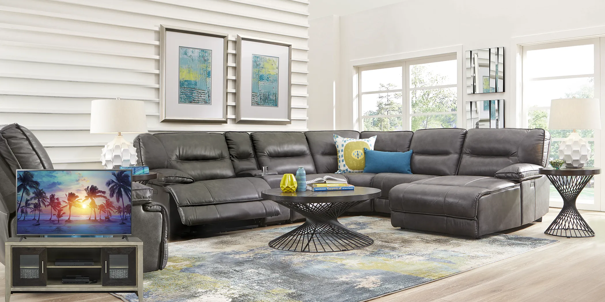 Caranova Dark Gray 10 Pc Sectional Living Room Plus 70 in. TV - Thumbnail - Image 1