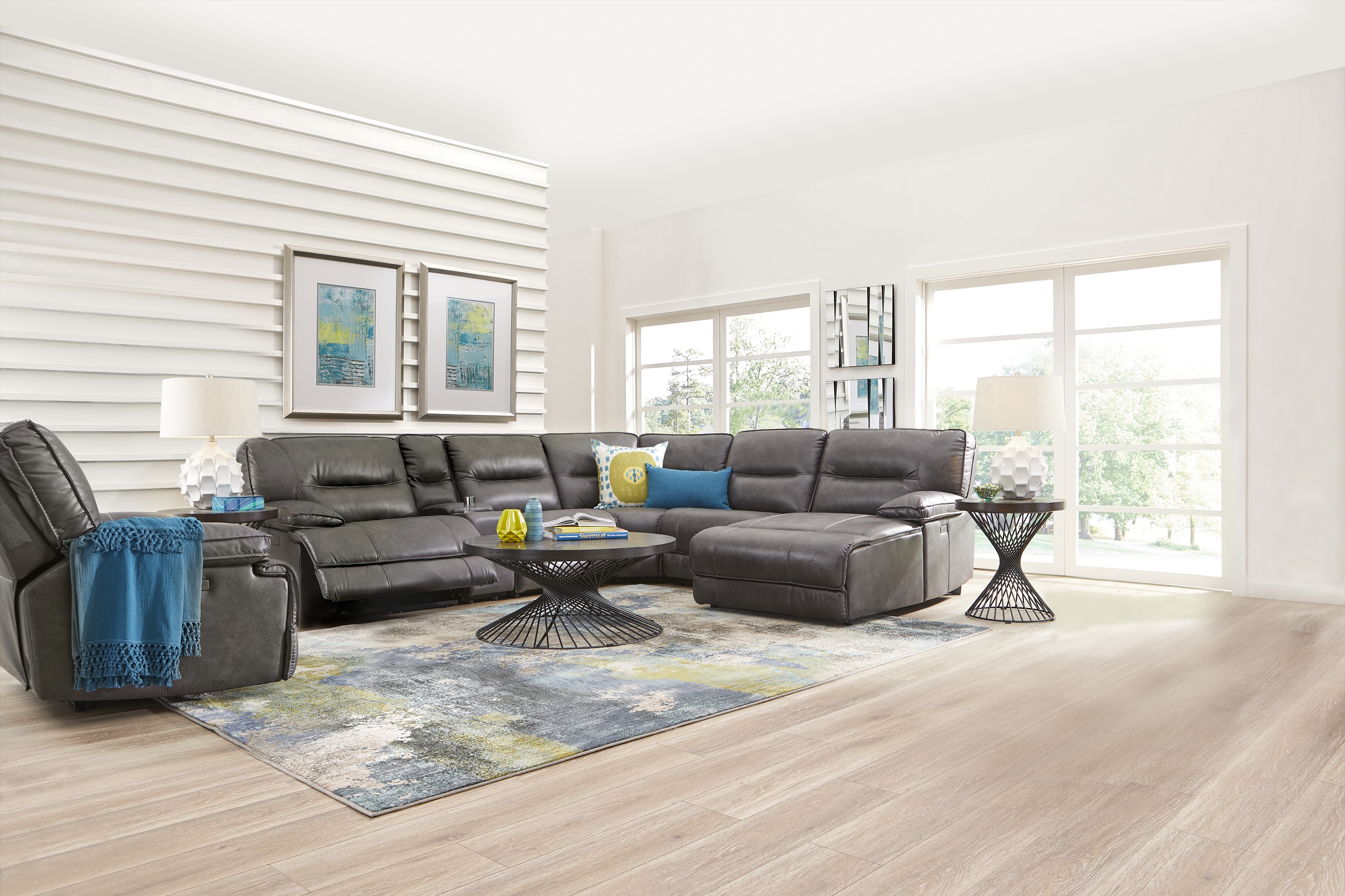 Caranova Dark Gray 6 Pc Dual Power Reclining Sectional with Chaise - Thumbnail - Image 2