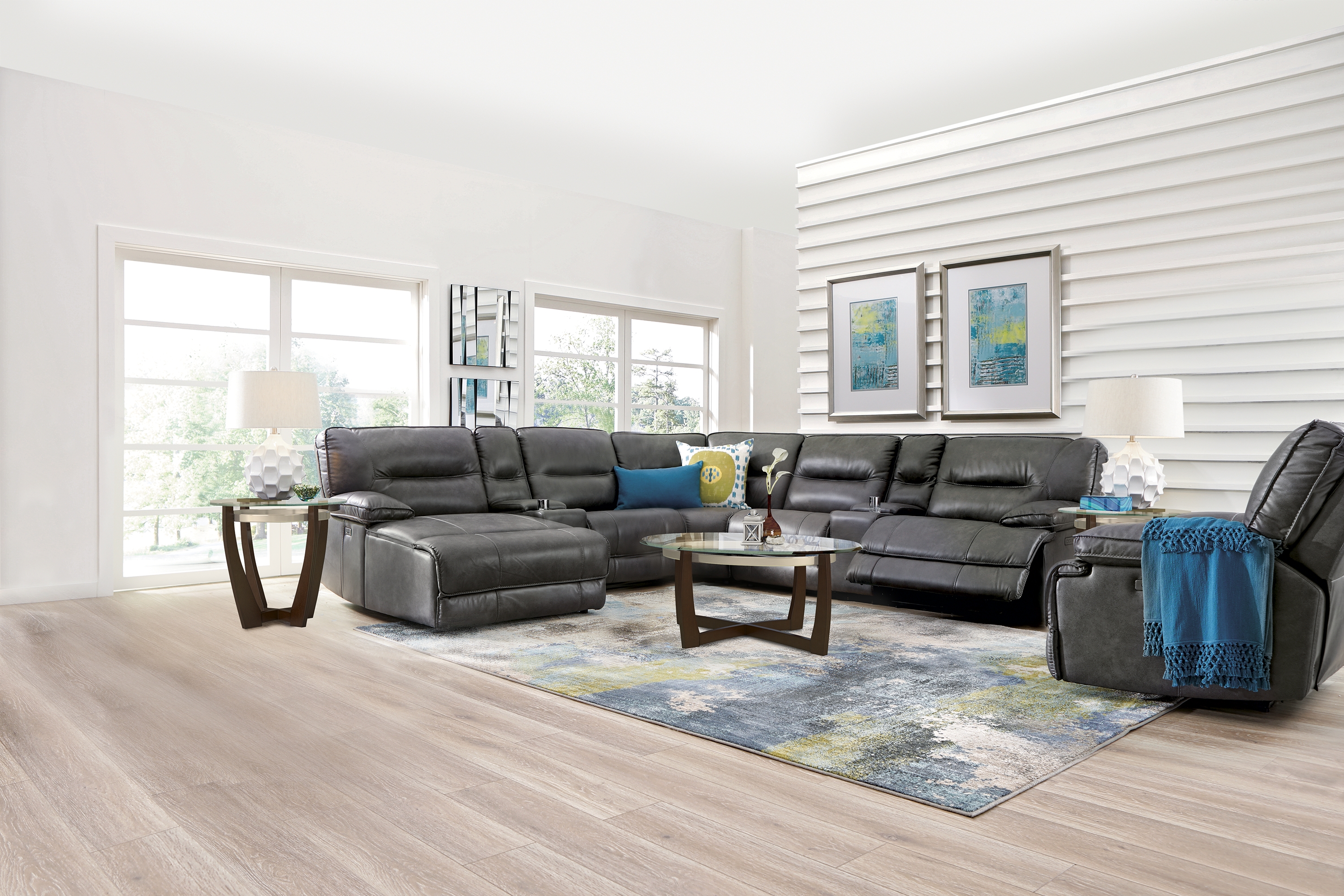 Caranova Dark Gray 7 Pc Dual Power Reclining Sectional Living Room - Thumbnail - Image 1