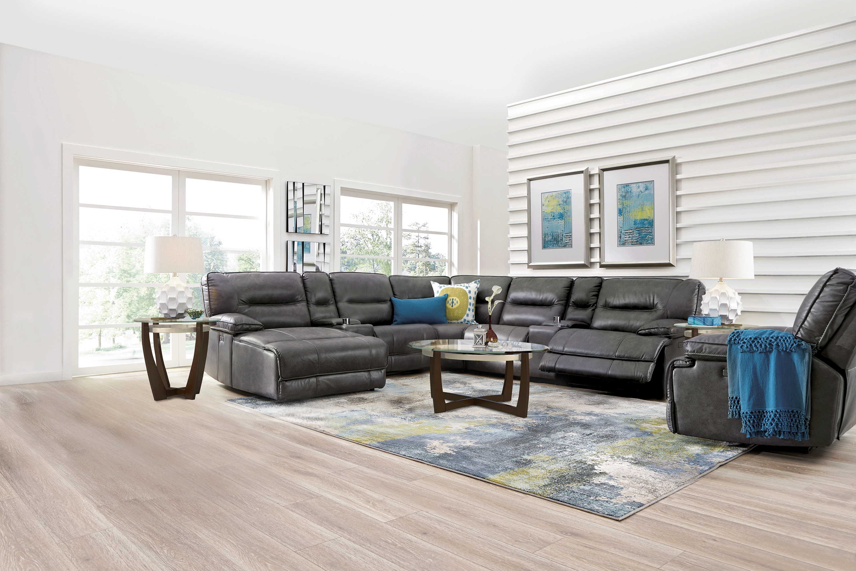 Caranova Dark Gray 7 Pc Dual Power Reclining Sectional Living Room - Thumbnail - Image 1