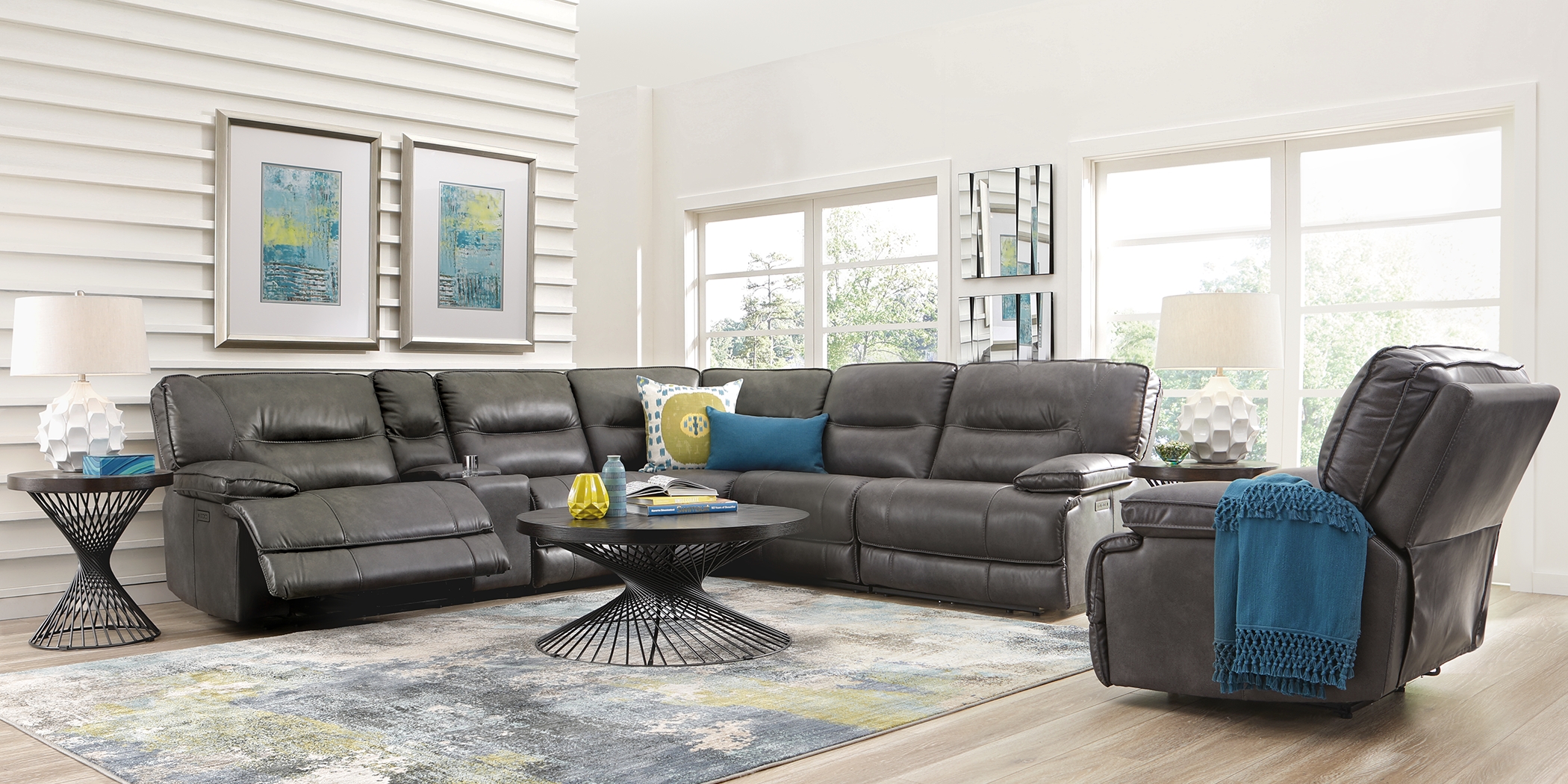Caranova Dark Gray 9 Pc Dual Power Sectional Living Room - Thumbnail - Image 1
