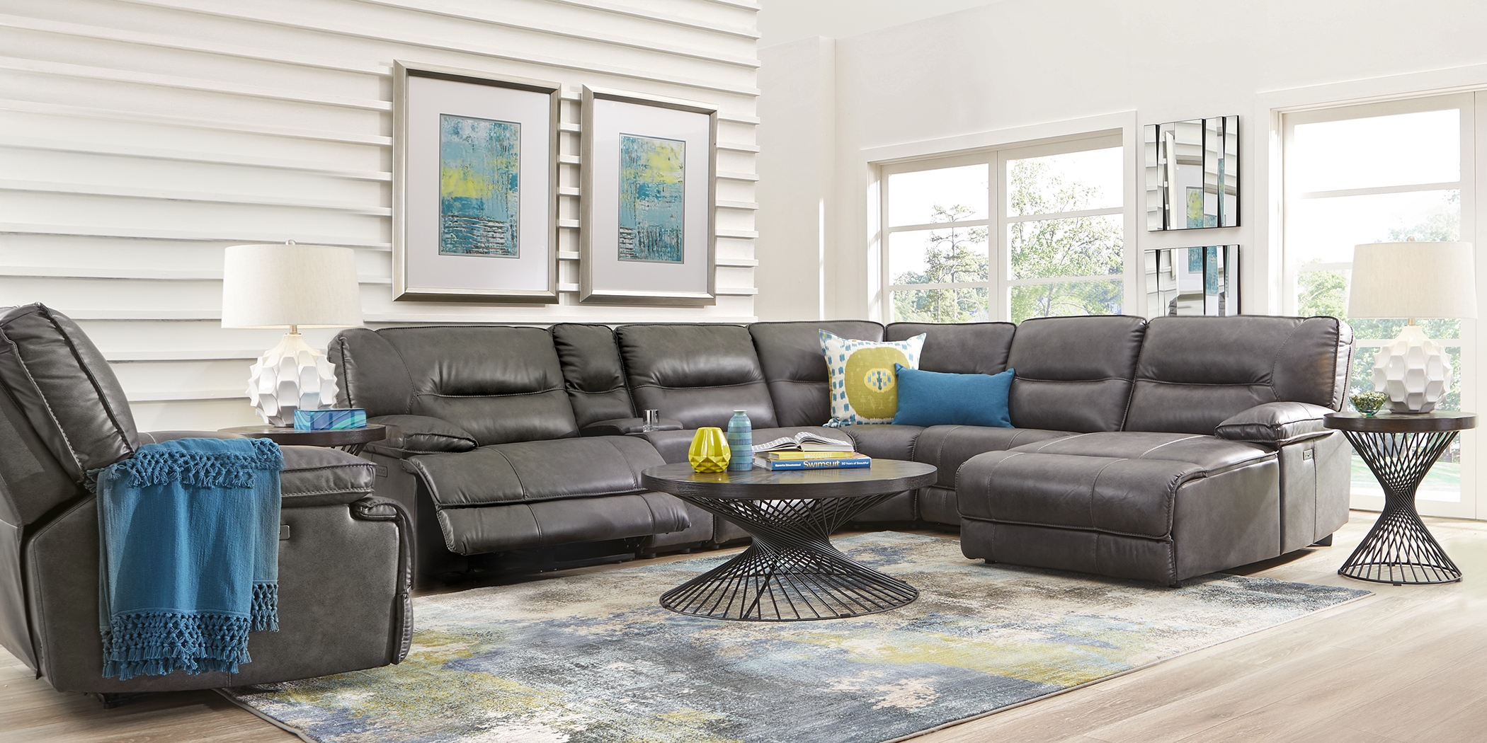 Caranova Dark Gray 9 Pc Dual Power Sectional Living Room - Thumbnail - Image 1