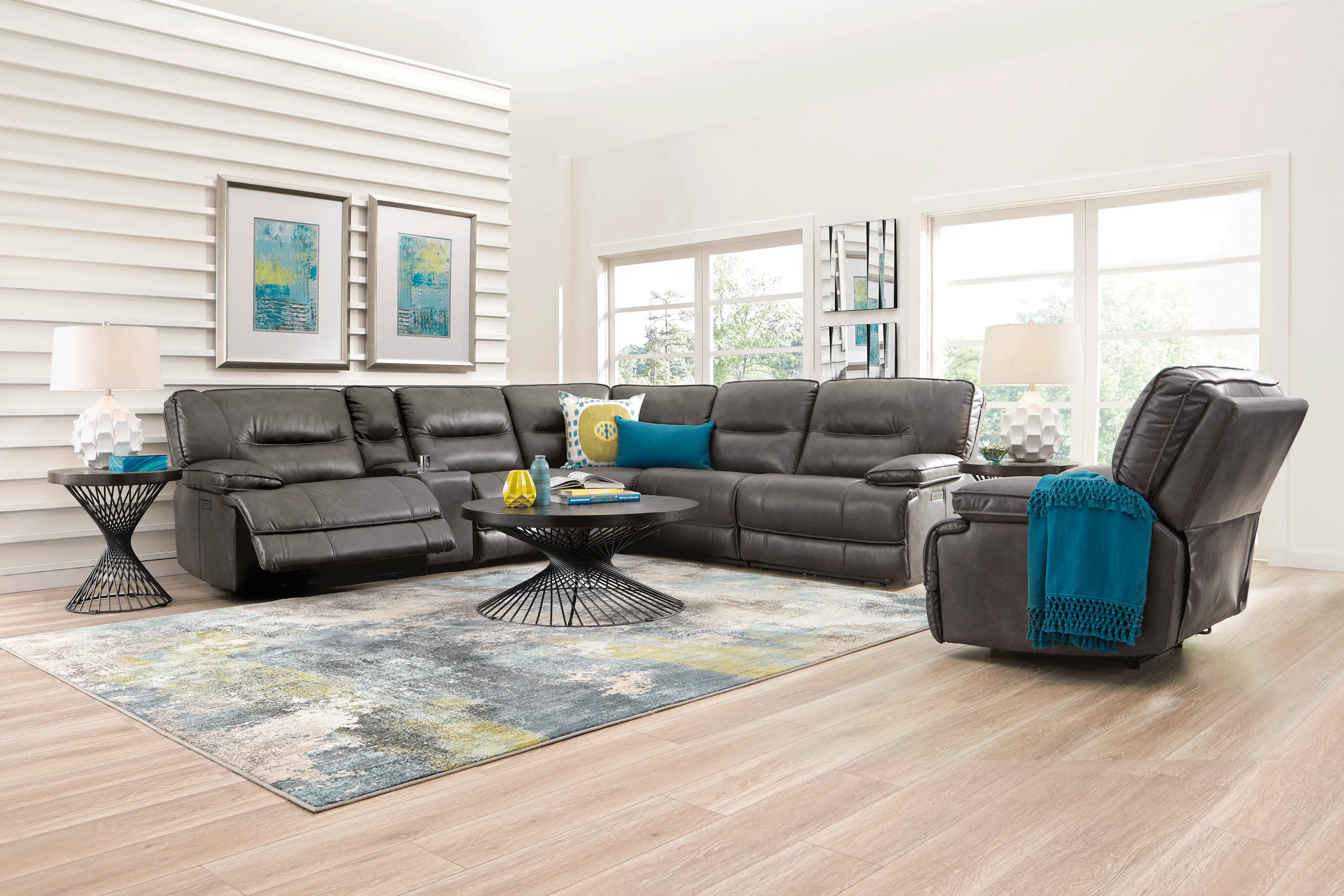 Caranova Dark Gray 9 Pc Dual Power Sectional Living Room - Thumbnail - Image 1