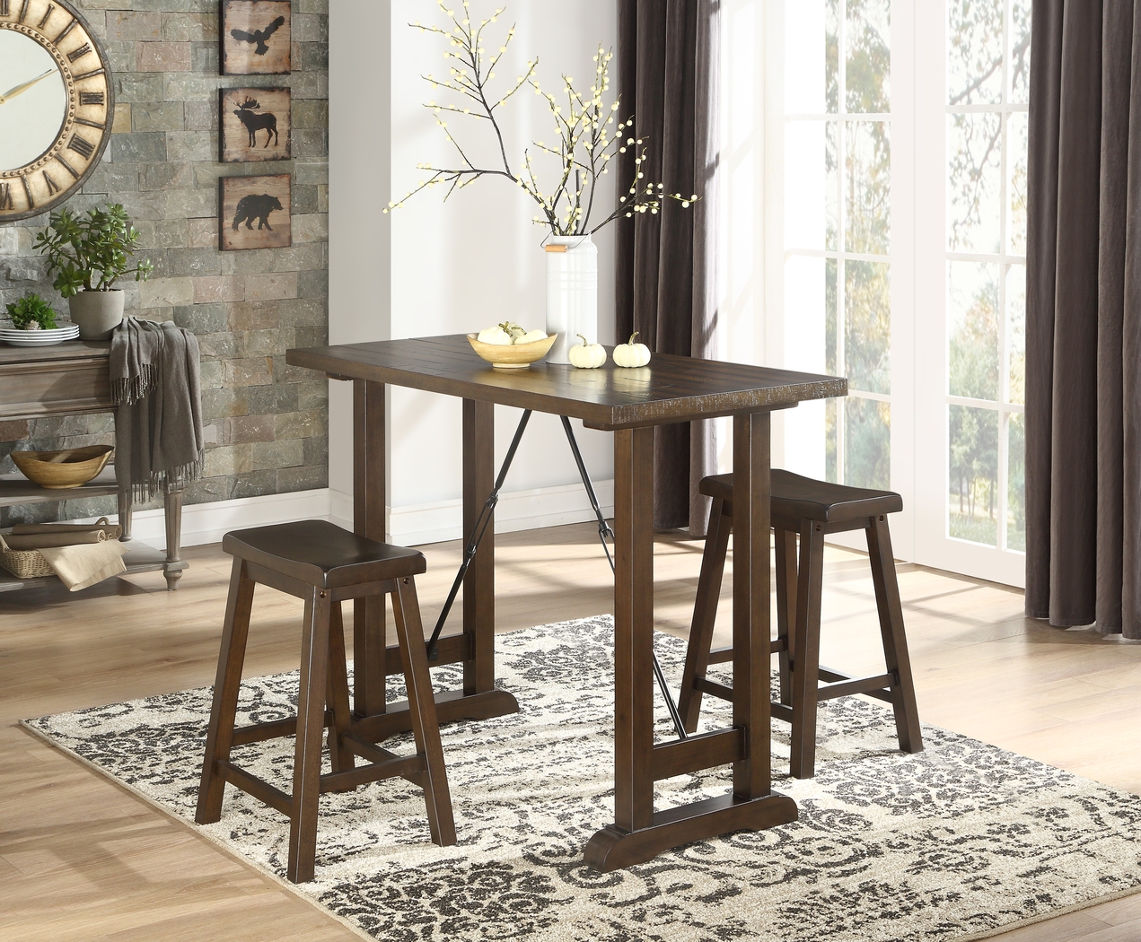 Carberry Brown Counter Dining Set 3pc - Thumbnail - Image 2