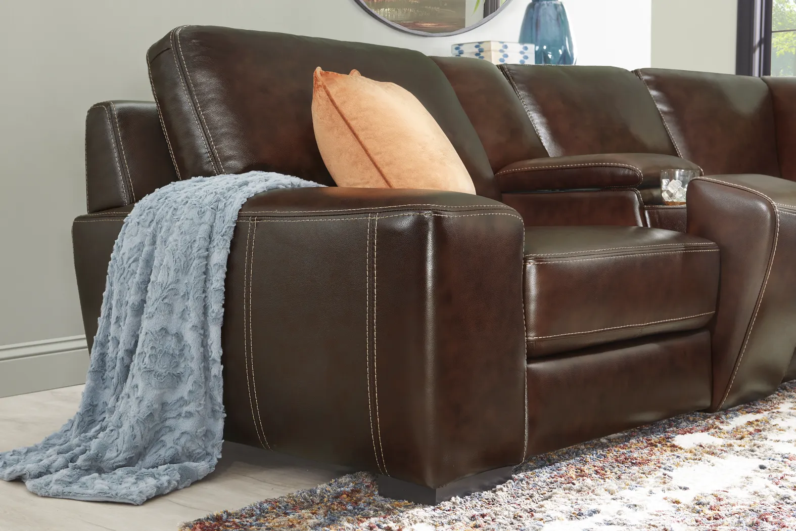 Cardenas Mahogany Leather 7 Pc Sectional - Thumbnail - Image 3