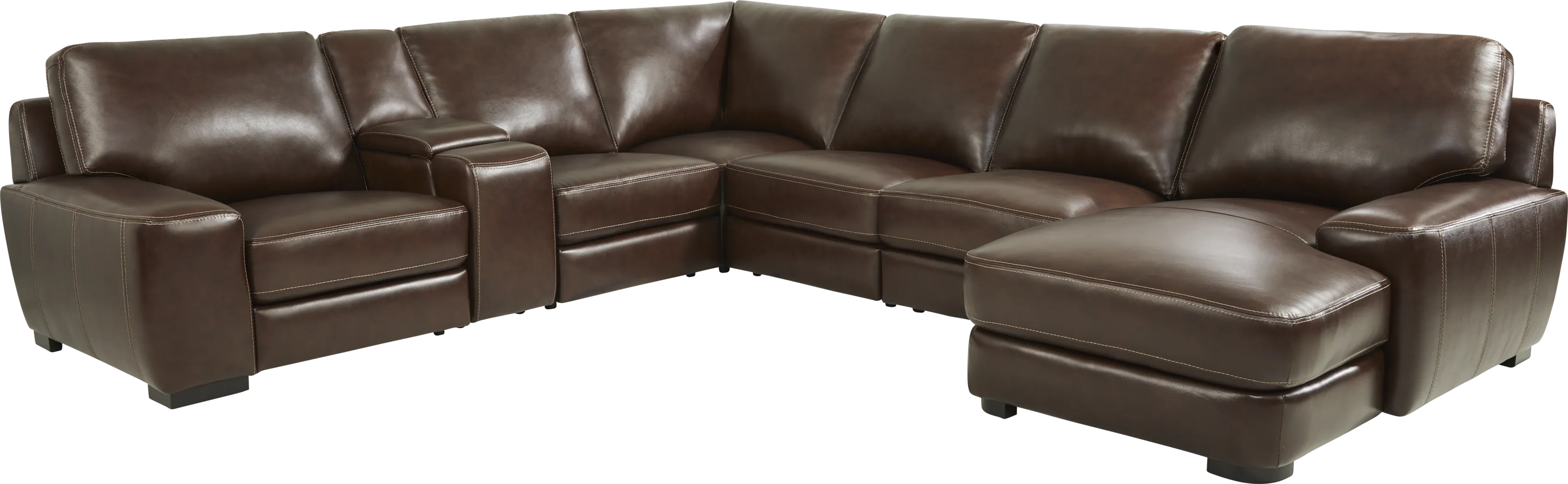 Cardenas Mahogany Leather 7 Pc Sectional - Thumbnail - Image 1