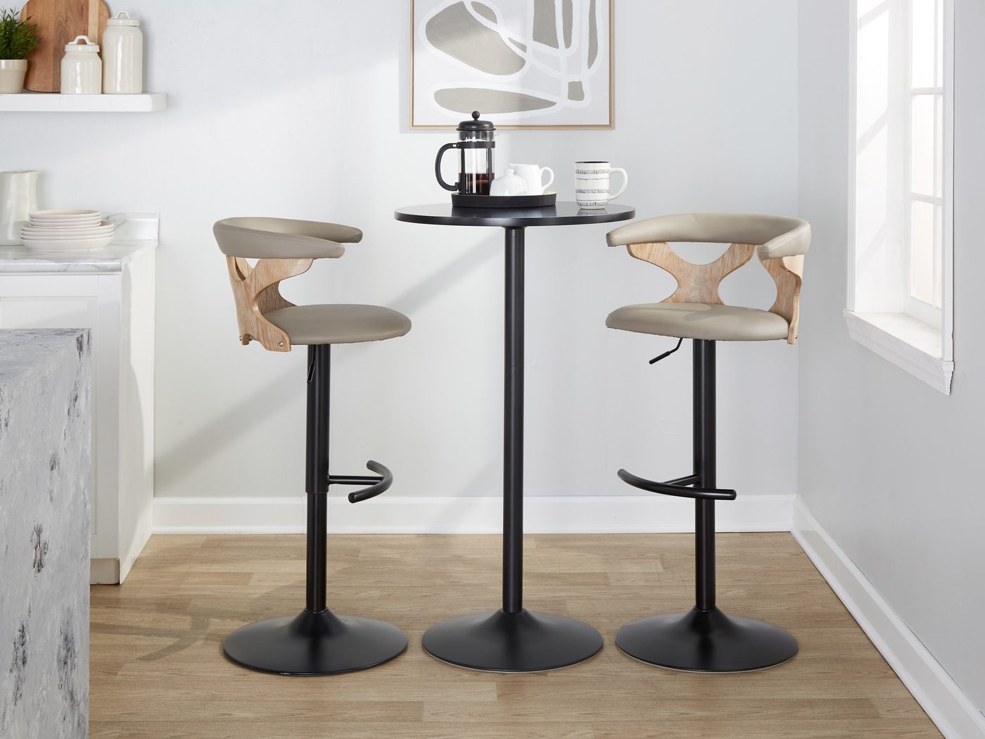 Cardeza IV Gray Adjustable Swivel Barstool, Set of 2 - Thumbnail - Image 4